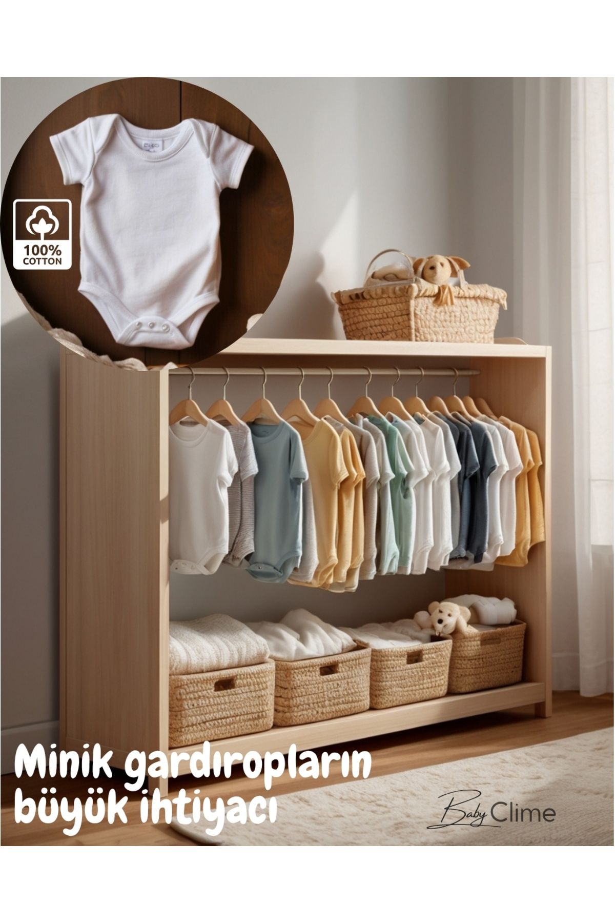 Baby Clime %100 Organik Pamuk 4’lü Beyaz Kısa Kollu Bebek Body Zıbın (0–3, 3–6, 6–12, 12–18 Ay Birer Adet)