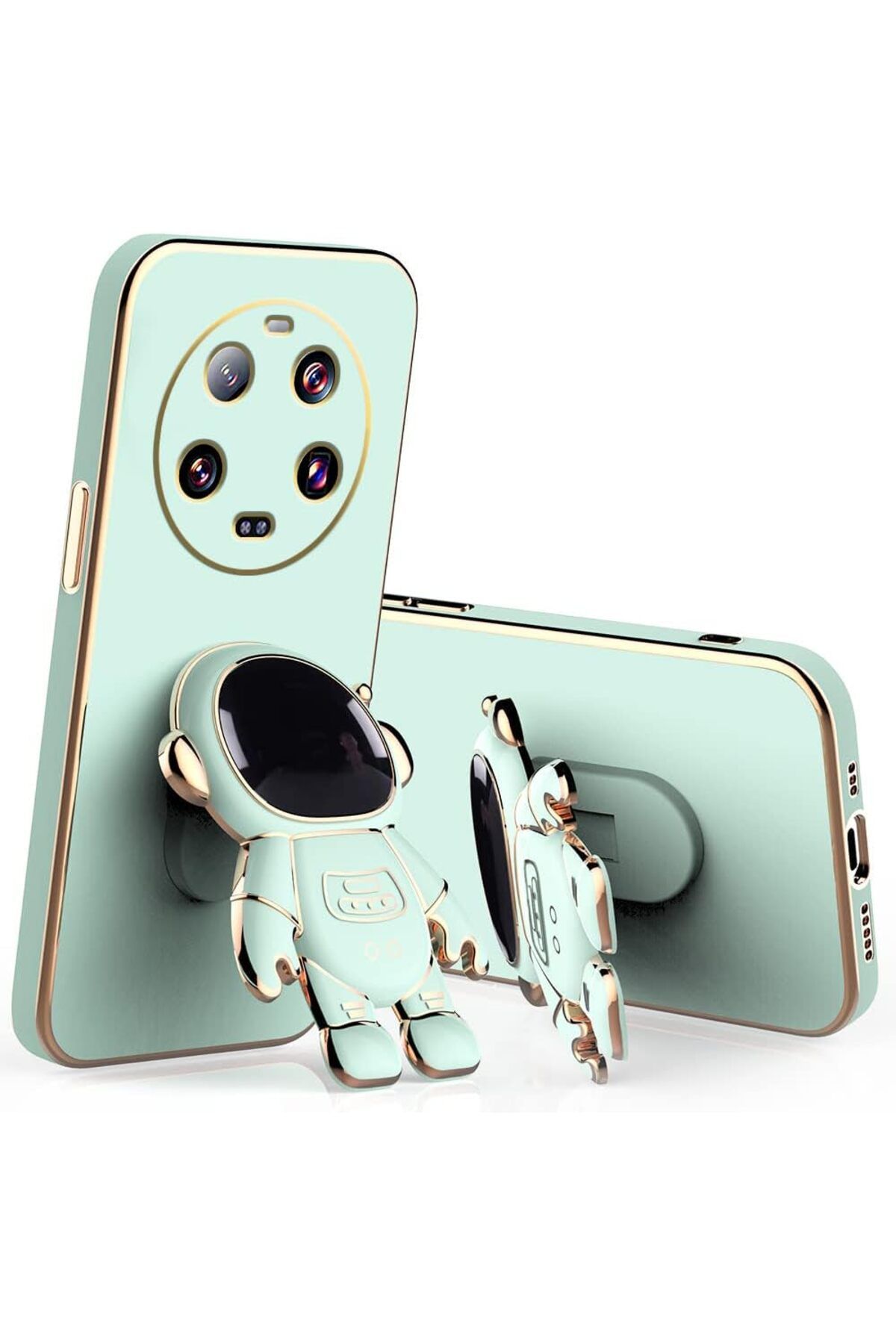 Rivor Xiaomi Mi 14 Ultra Kılıf Parlak Kenarlı Altın İşleme Astronot Figürlü Standlı Kamera Korumalı Kapak