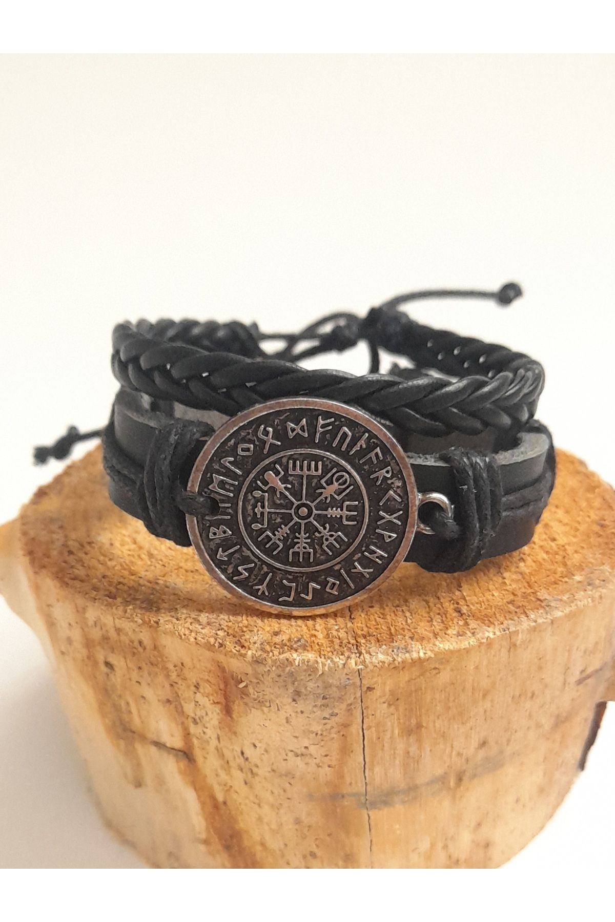 AB Takı Pusula Vegvisir Figürlü 2'li Moda Hakiki Deri Bileklik