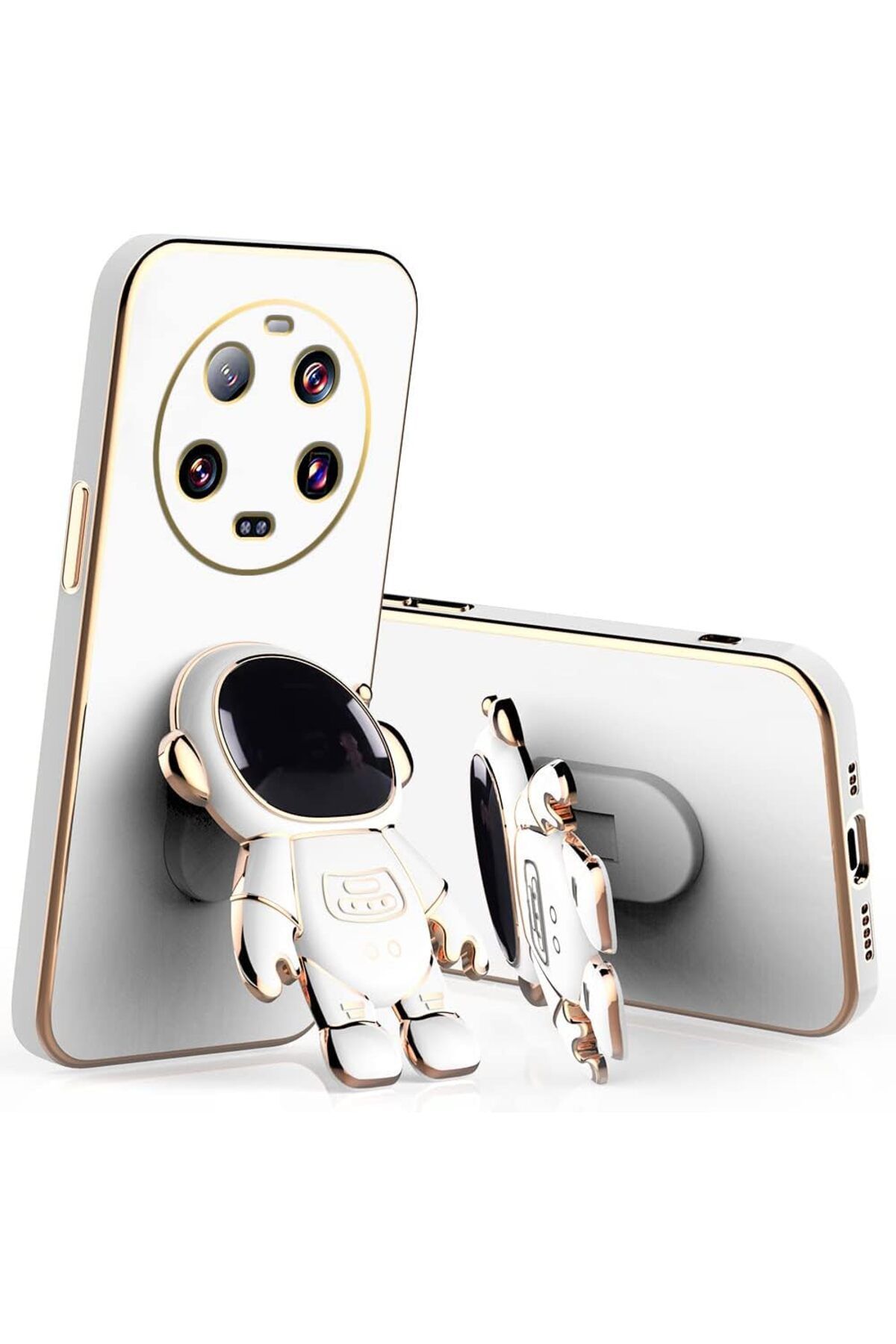 Rivor Xiaomi Mi 14 Ultra Kılıf Parlak Kenarlı Altın İşleme Astronot Figürlü Standlı Kamera Korumalı Kapak