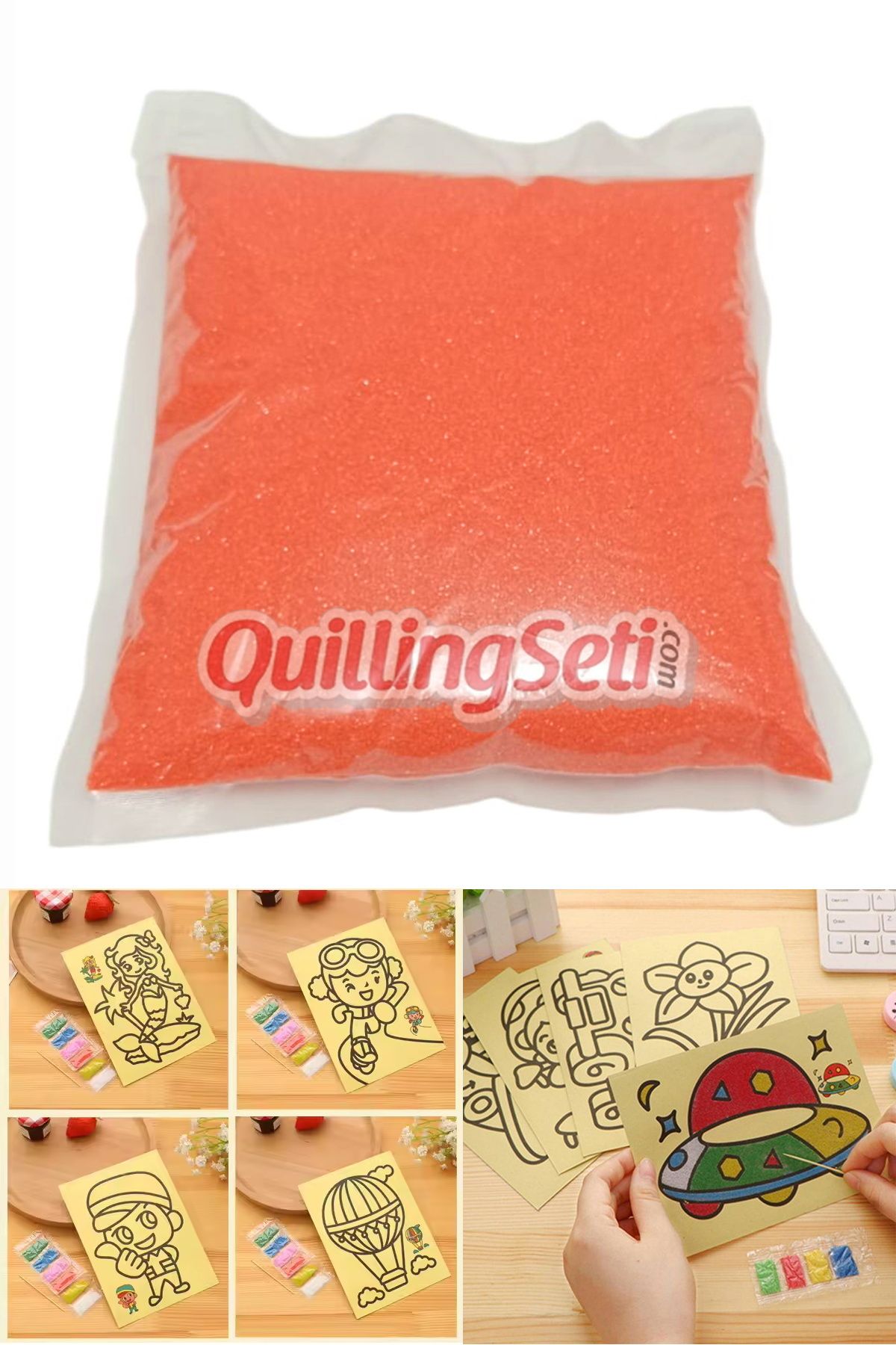 quilling Turuncu Kum Boyama Kumu, QuillingSeti Aktivite Kumu, Oyun Kumu, Dekoratif Renkli Kum 500Gr