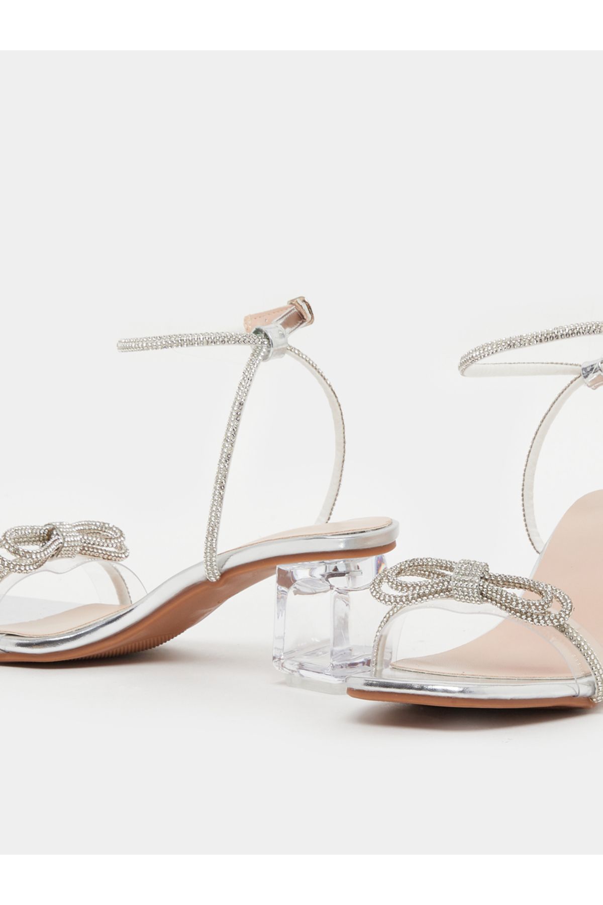 Take Two By Styli-Embellished Bow Transparent Block Heel Sandals 4