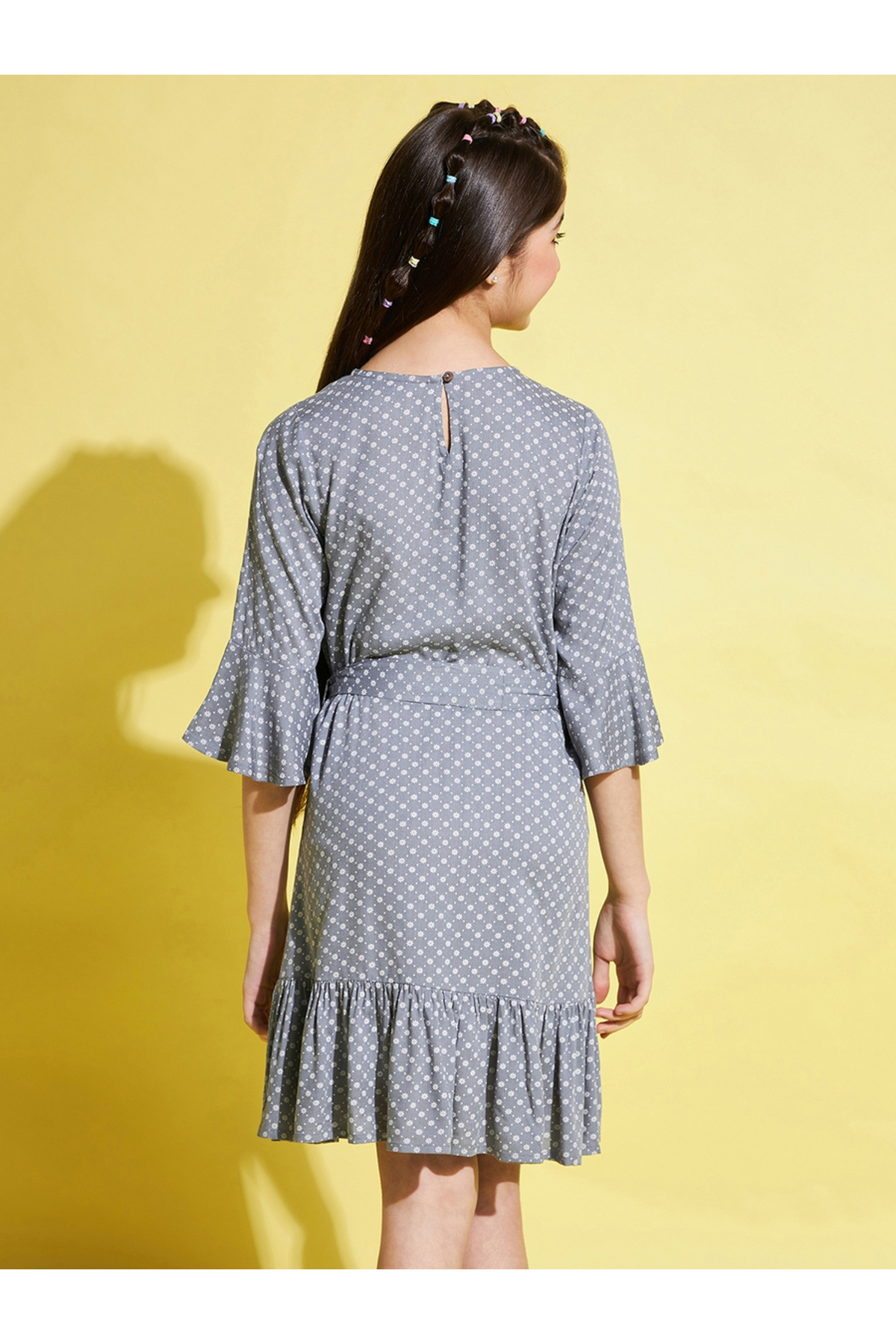 Stylo Bug By Styli-All-Over Print 3/4 Sleeves Belted Dress 5