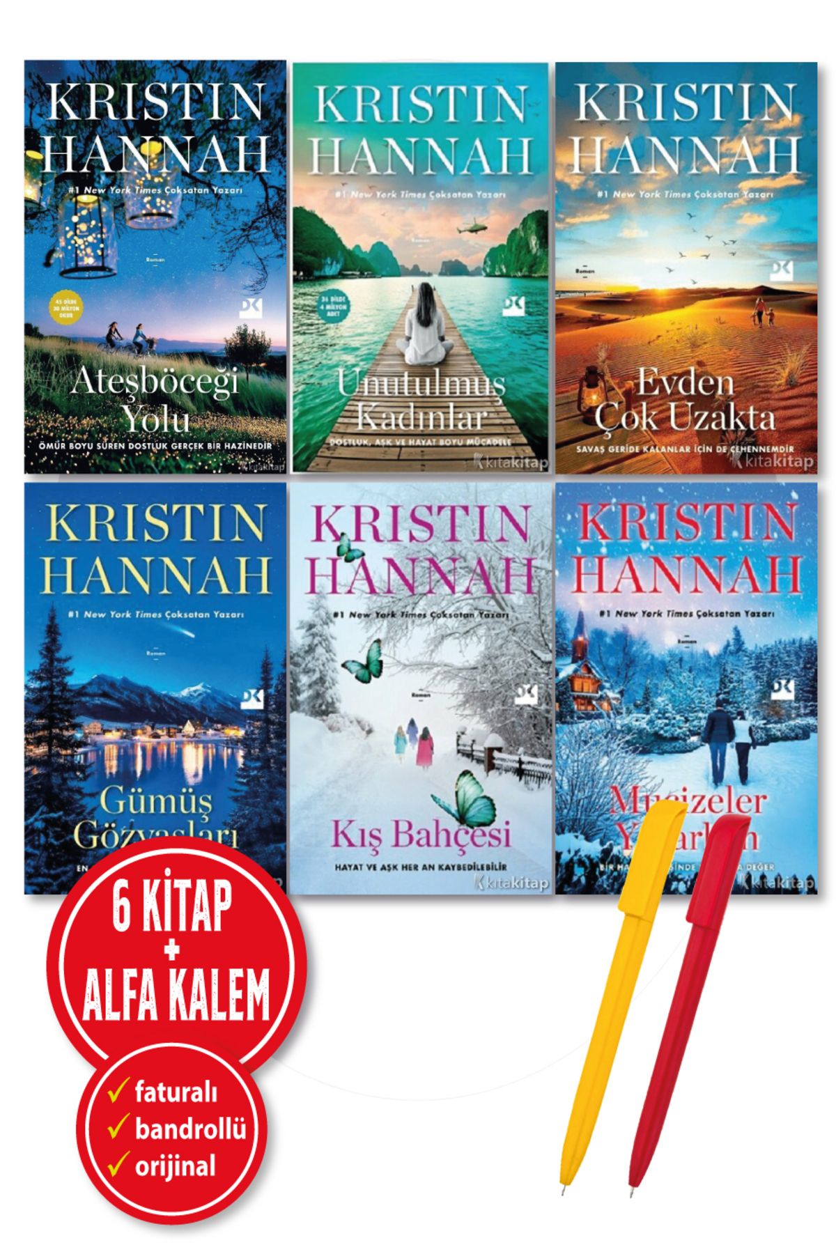 Doğan Kitap Alfa Kalem+Kristin Hannah 6 Kitap Ateşböceği Yolu+Unutulmuş Kadın+Evden+Gümüş+Kış Bahçesi+Mucizeler