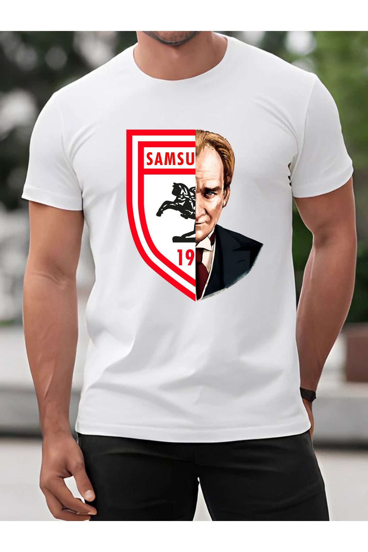 ErTaPassage Atatürk Portreli Özel %100 Pamuk Beyaz Tişört Günlük Kombin Spor Rahat Kalıp