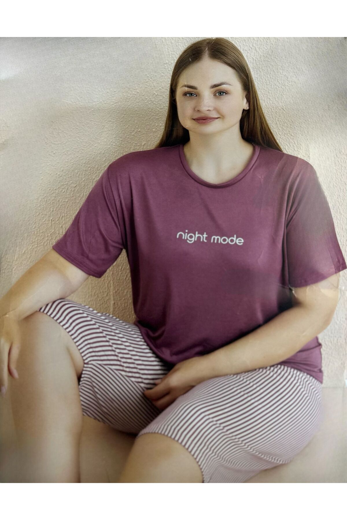 İpek Kadın Kısa Kol Kaprili Büyük Beden Pijama Takımı