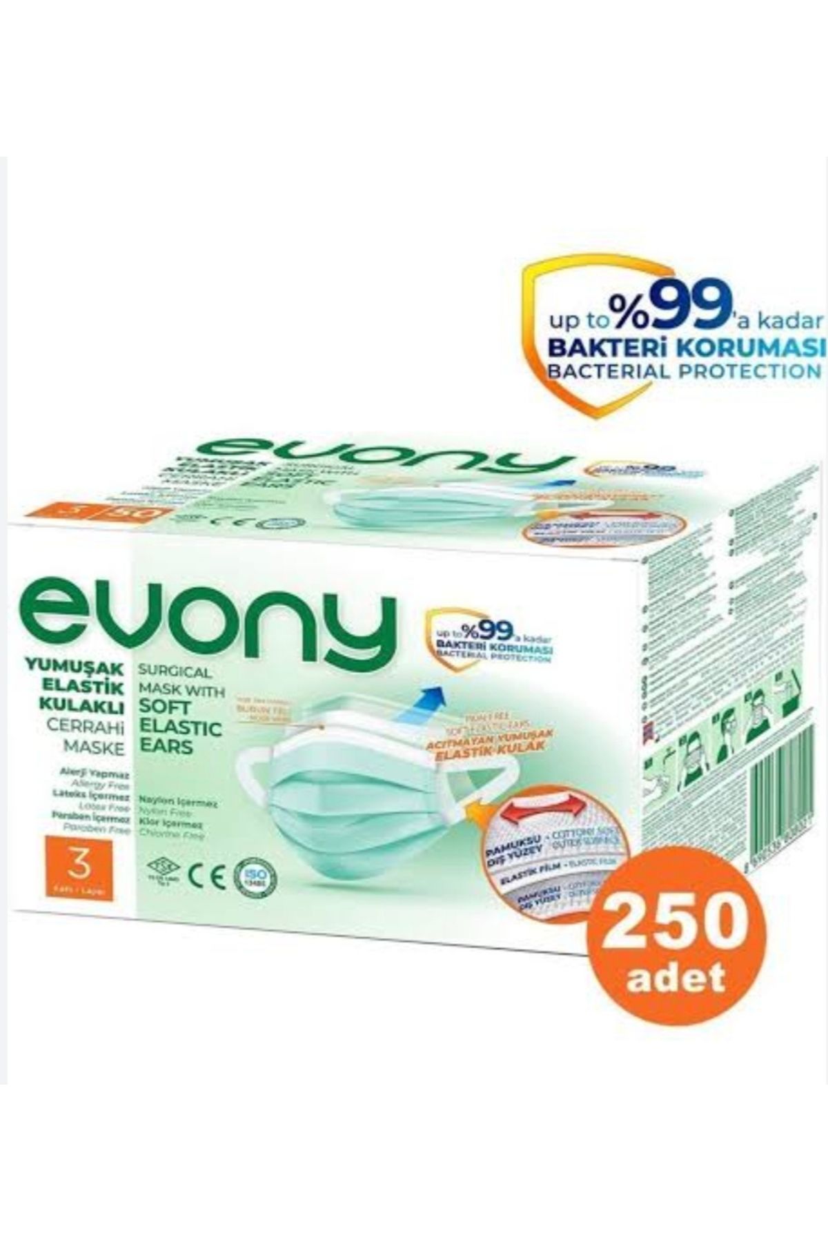 Asfor CERRAHİ MASKE YEŞİL RENK 250 ADET