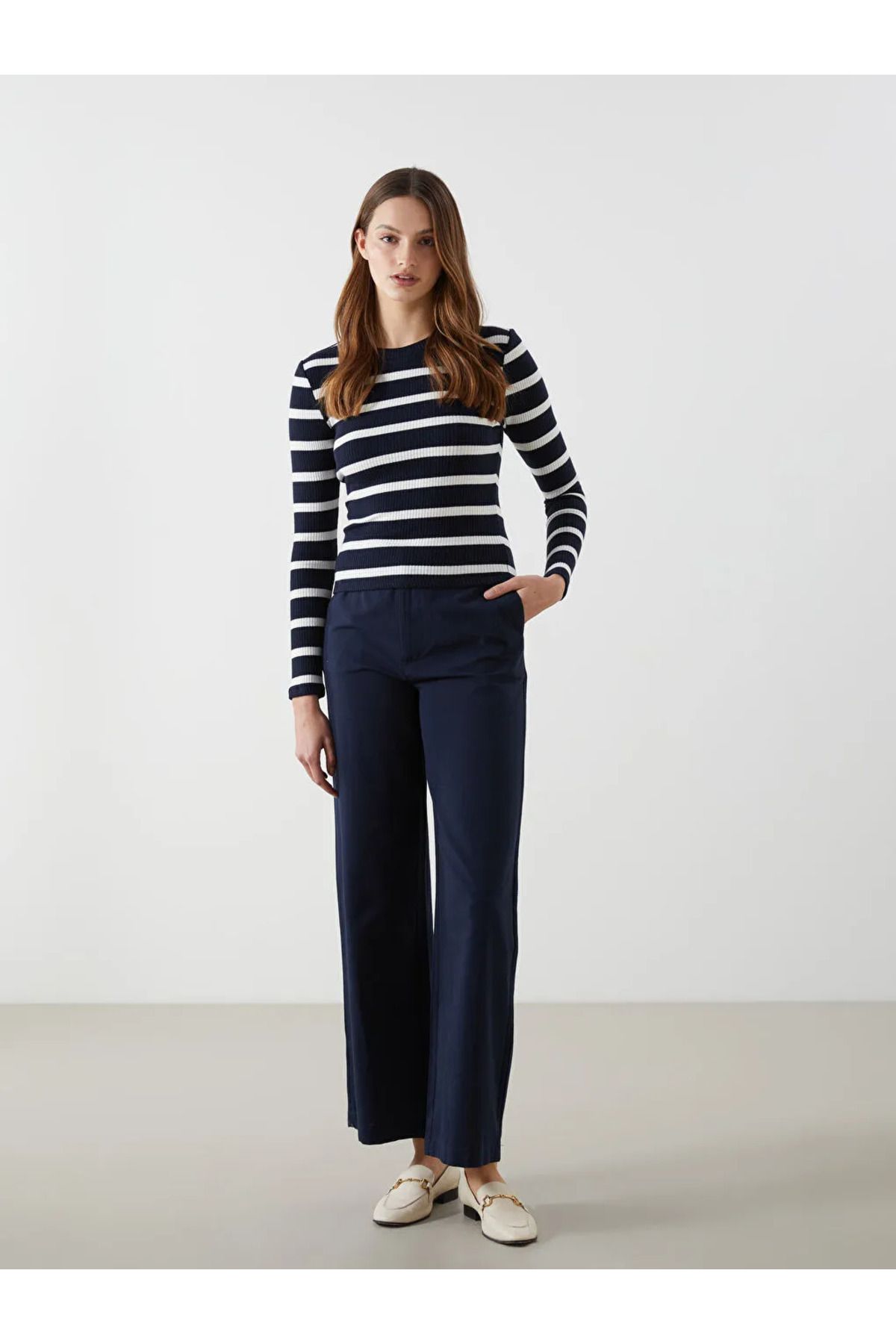 LC Waikiki LCW Vision Indigo Standart Fit Düz Keten Karışımlı Kadın Pantolon