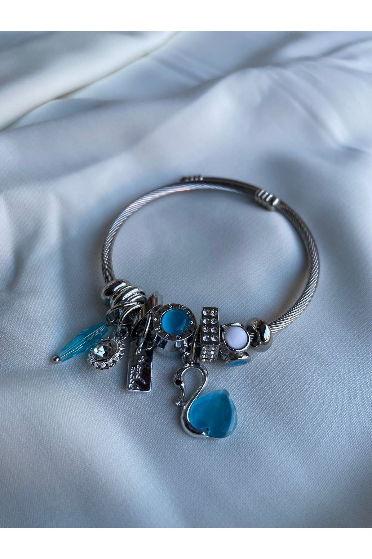 asem jewelry MAVİ KUĞU CHARM ÇELİK BİLEKLİK