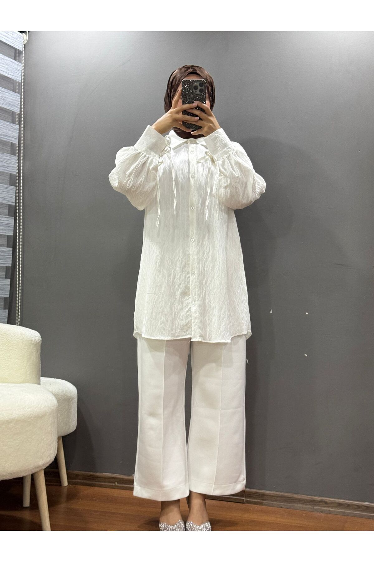 Lunovimoda Kolları bağcıklı gömlek