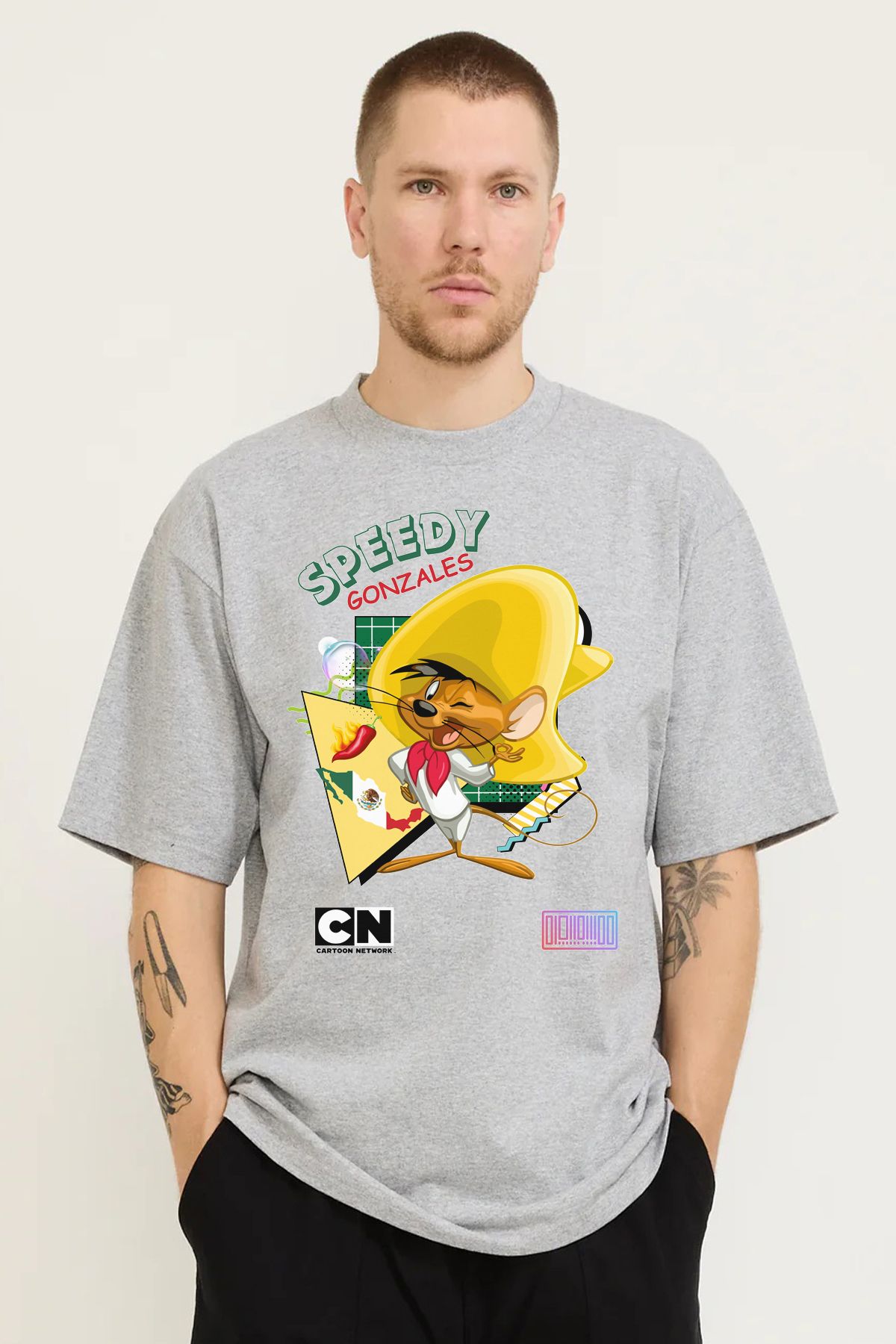 MODA Speedy Gonzales Baskılı Oversize Kalıp Grimelanj Bol Geniş Kesim Erkek Tişört