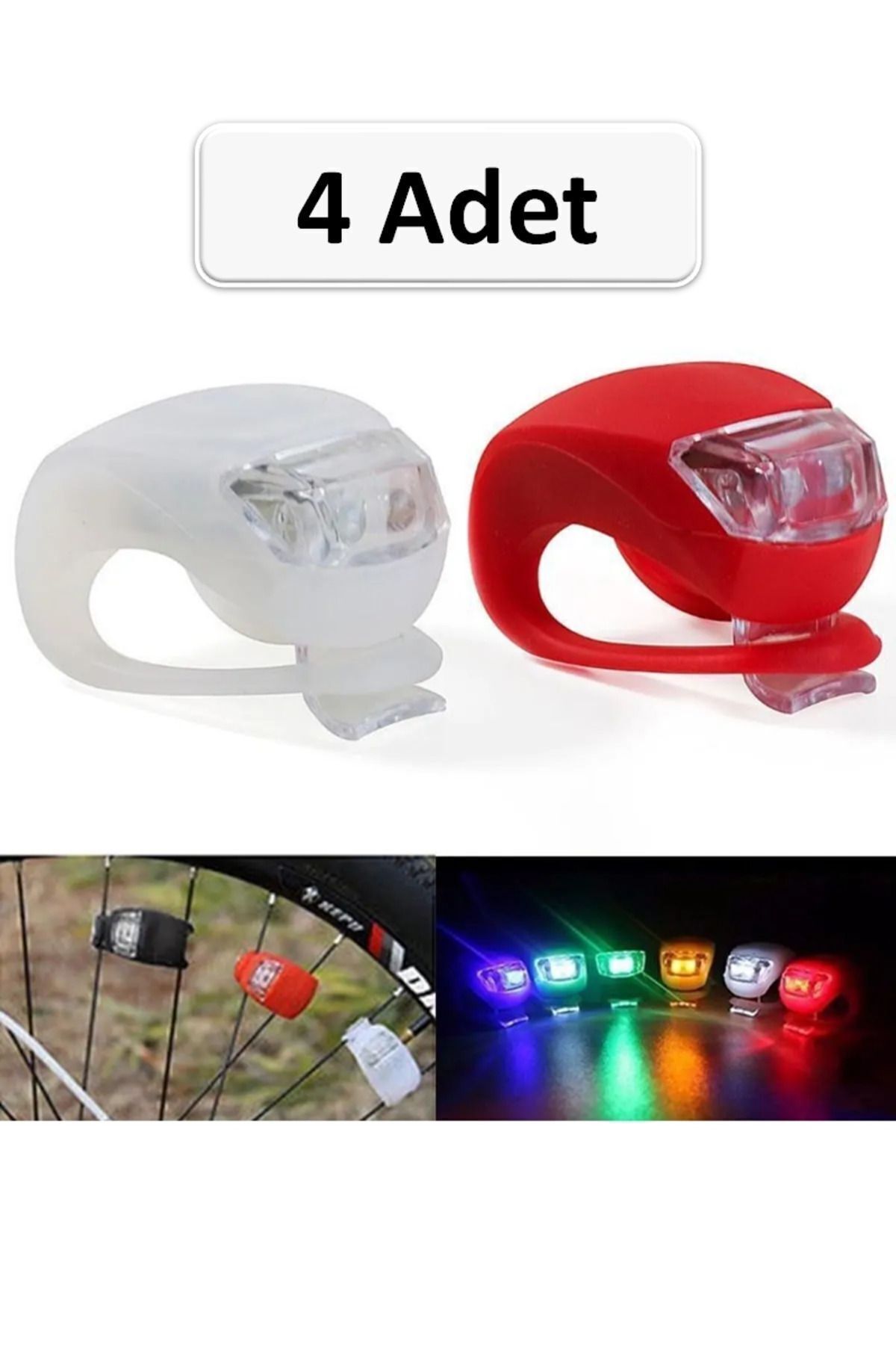 SerenityHaven 4 Adet Silikon Led Bisiklet Lambası Fener Ön Ve Arka Stop Işık Aydınlatma Seti