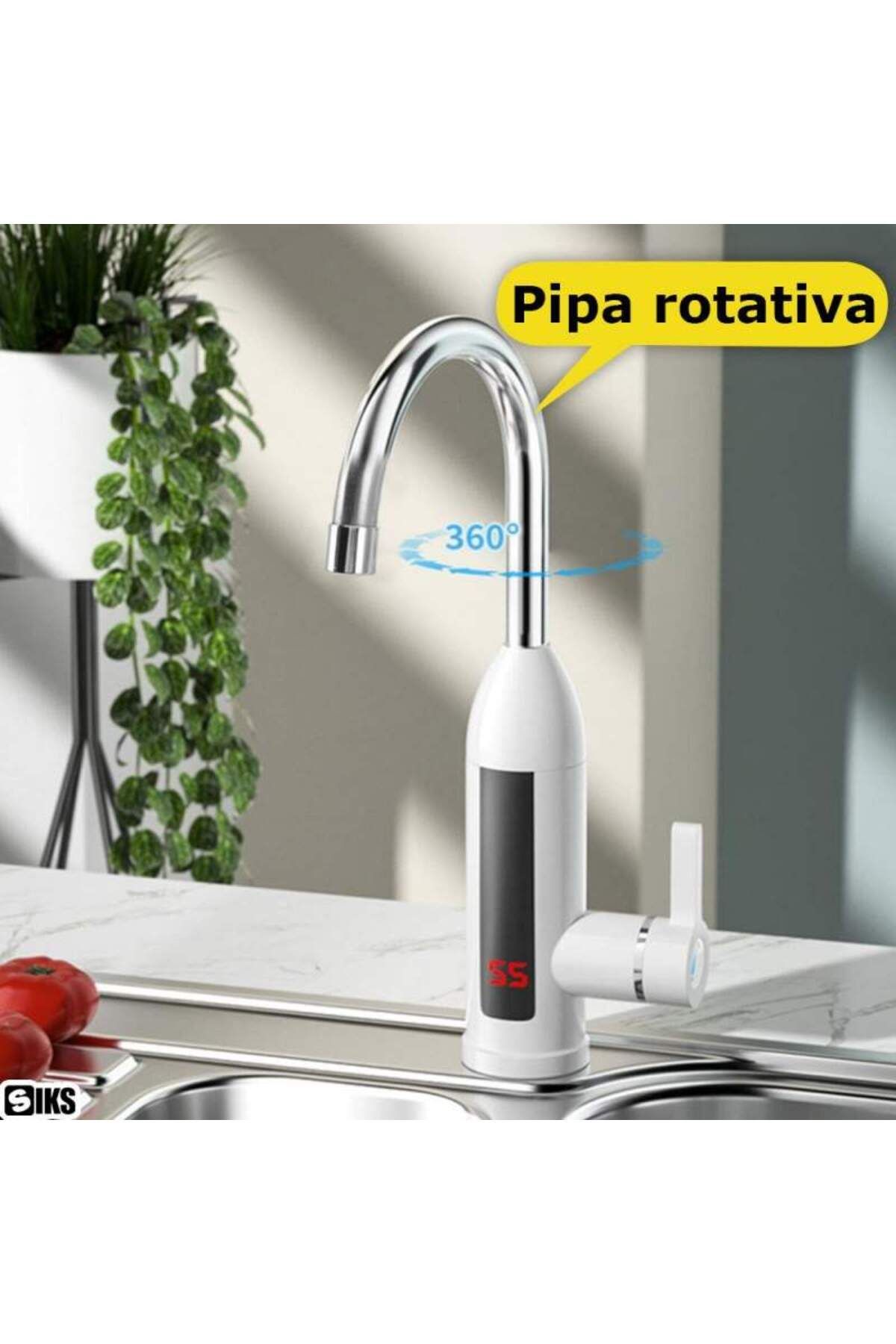SIKS-Instant Electric Faucet With Instant Water Heating, Lcd Temperature Display, Sink Mounted 3
