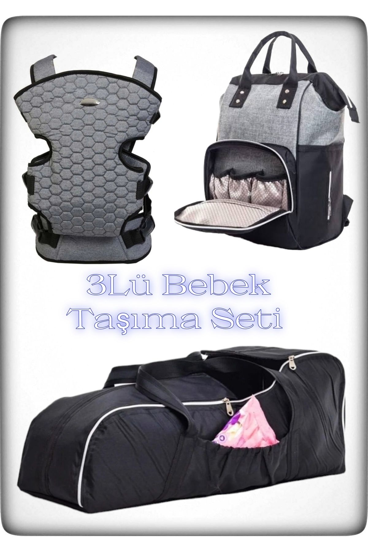 DERİNBEBE 3 Lü Bebek Taşıma Seti En İyi Anne Bebek Çantası Portbebe ve Kanguru Modelleri