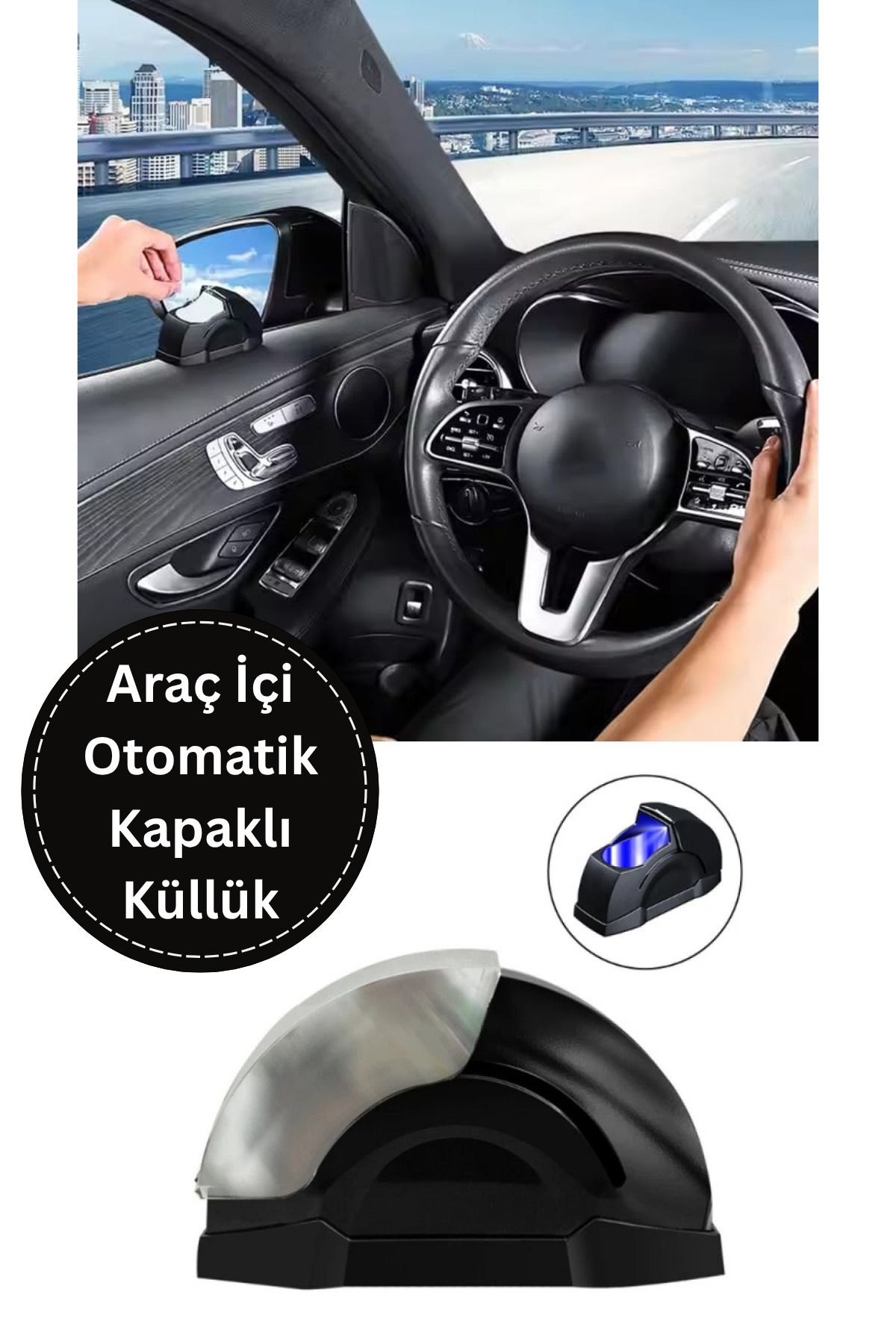 Shopura Koku Önleyici Otomatik Kapaklı Araç İçi Küllük – Isı Dayanıklı Metal Hazne, Kol Dayamaya Uygun