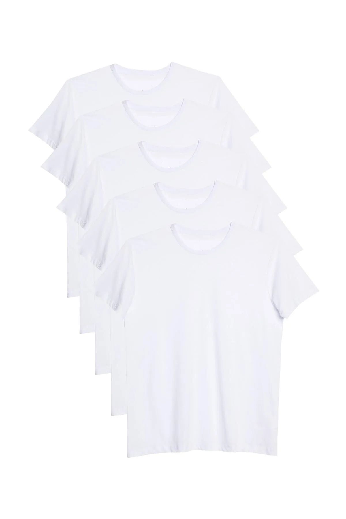 Glowery Unisex 5'li Paket %100 Pamuklu Beyaz Regular Rahat Yumuşak Dokulu Bisiklet Yaka Tişört