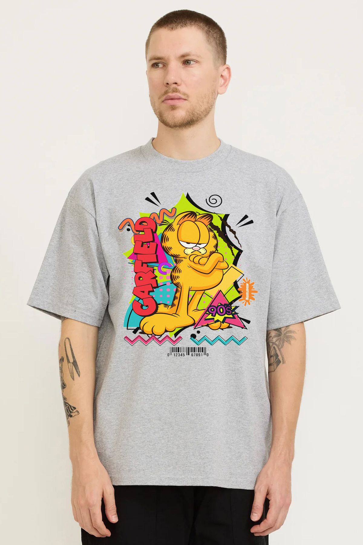 MODA Garfield Kedi Baskılı Oversize Kalıp Grimelanj Bol Geniş Kesim Erkek Tişört