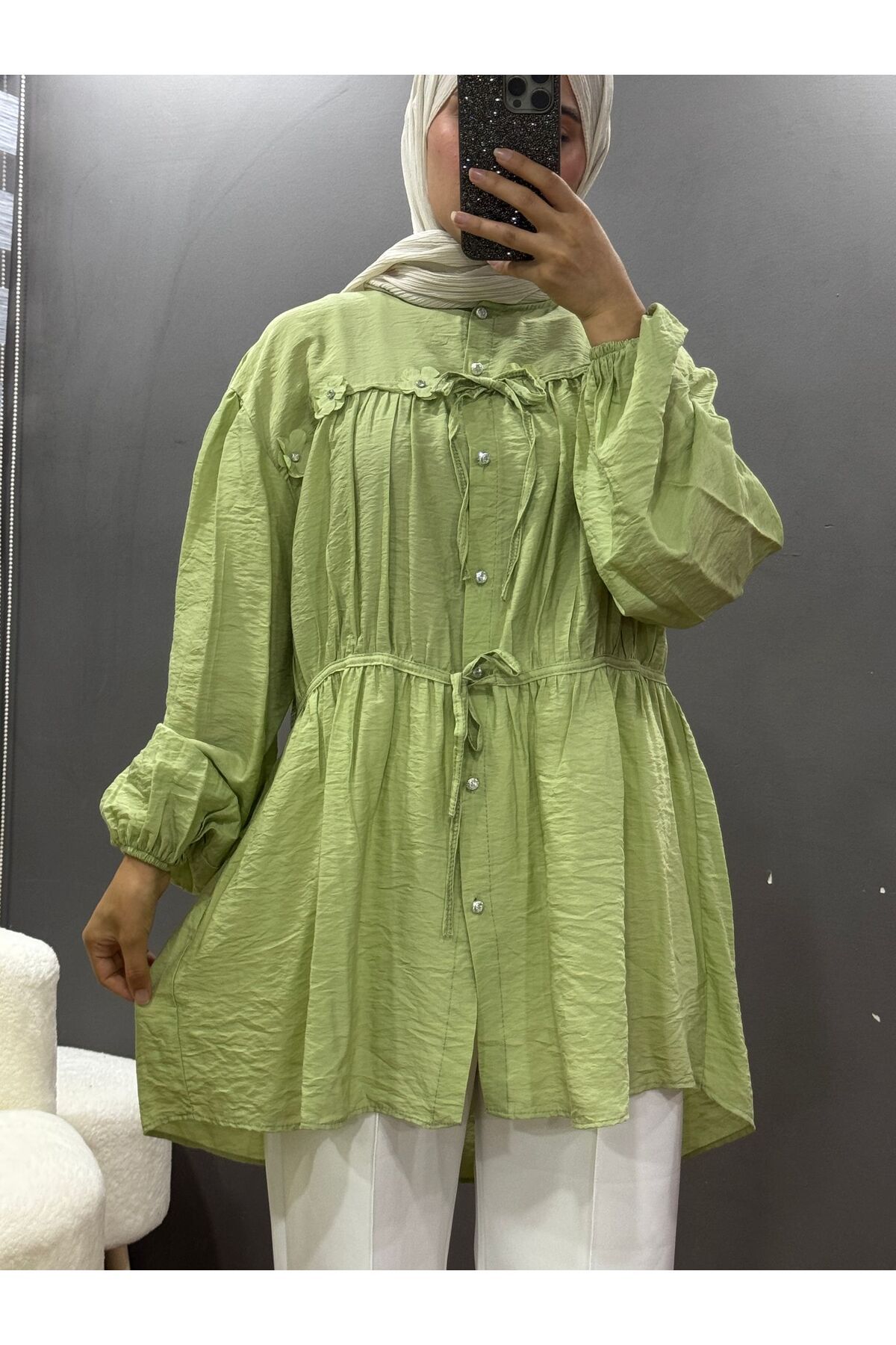 Lunovimoda Kadın önü düğmeli kimono gömlek