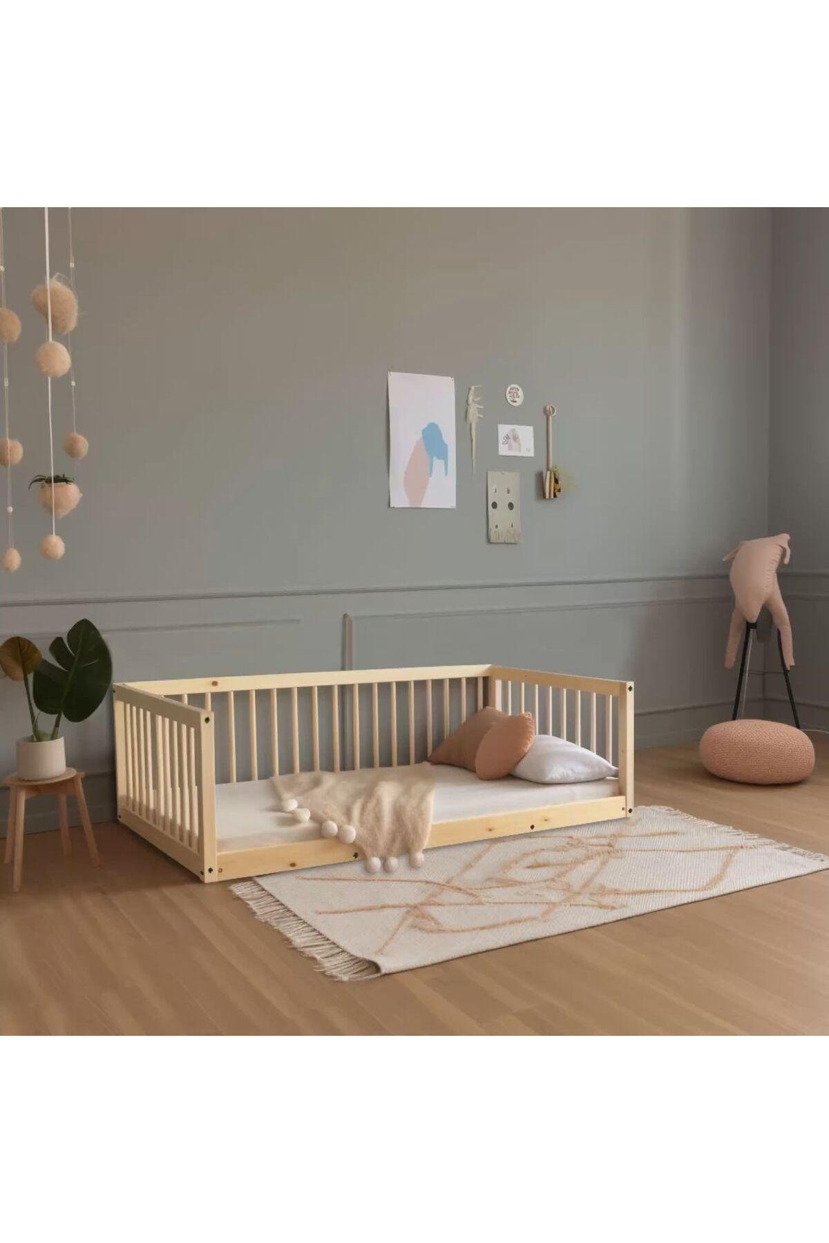 SRKYHOME CONSEPT MK MONTESSORİ ANNE YANI ÇOK AMAÇLI YUVARLAK ÇITALI BEBEK VE ÇOCUK KARYOLASI