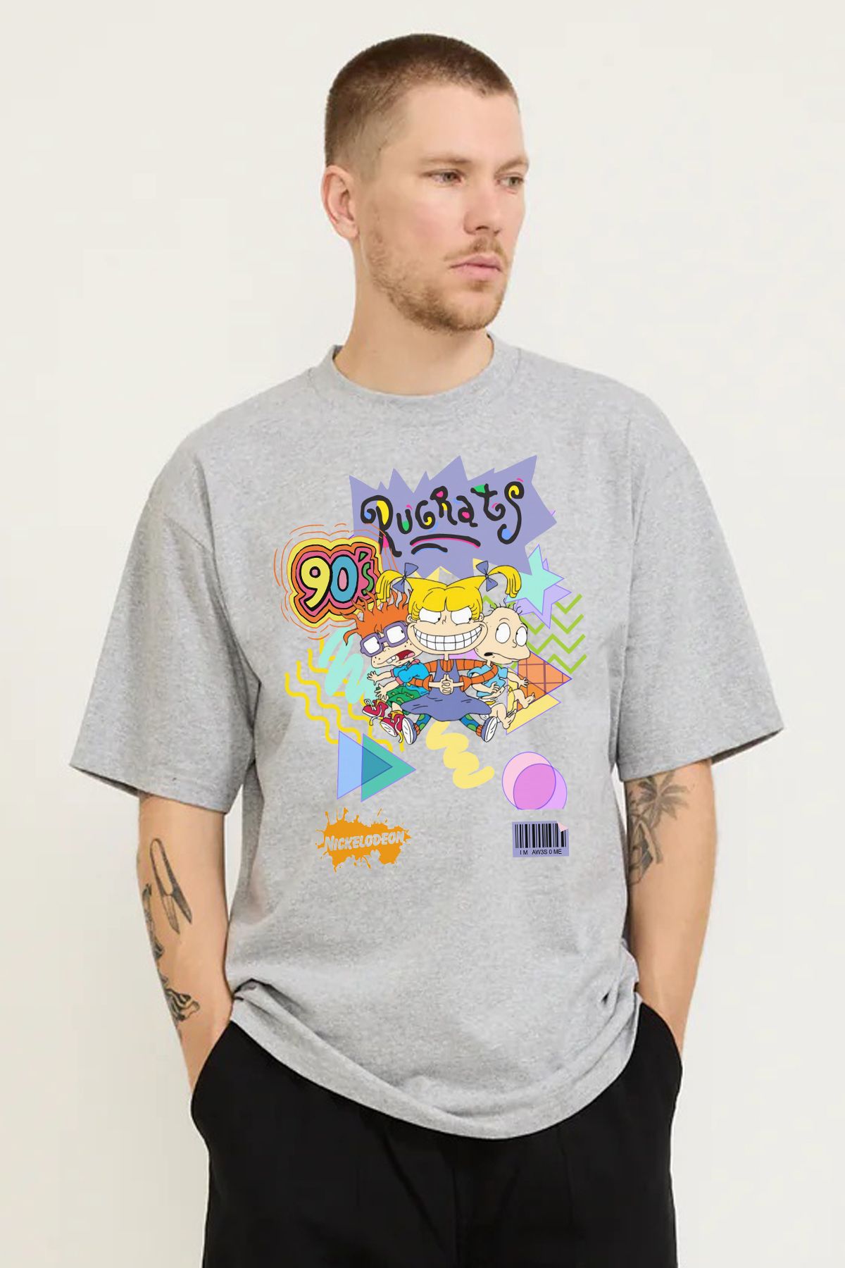 MODA Rugrats Rugratler Baskılı Oversize Kalıp Grimelanj Bol Geniş Kesim Erkek Tişört