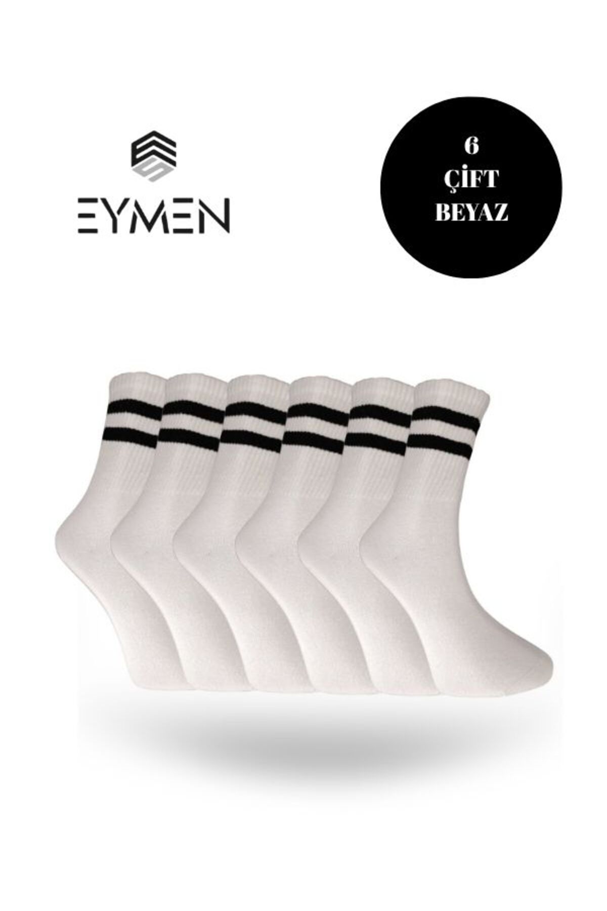 Eymen Socks 6'lı Ekonomik Uzun Kolej Çemberli Tenis Çorabı Beyaz - Erkek Kadın Için Uygun