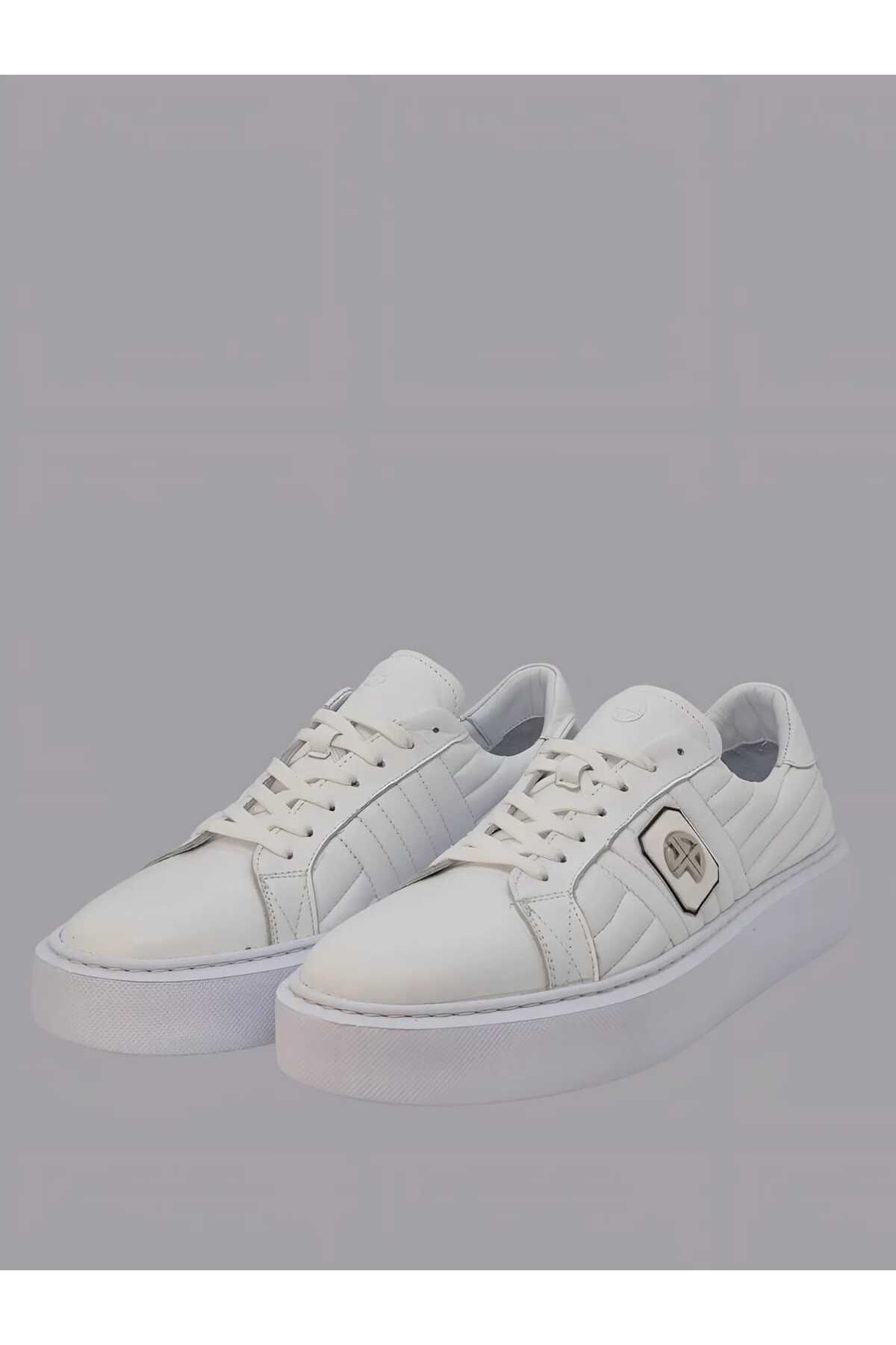 Luglio Shoes Hakiki Beyaz Deri Erkek Sneaker