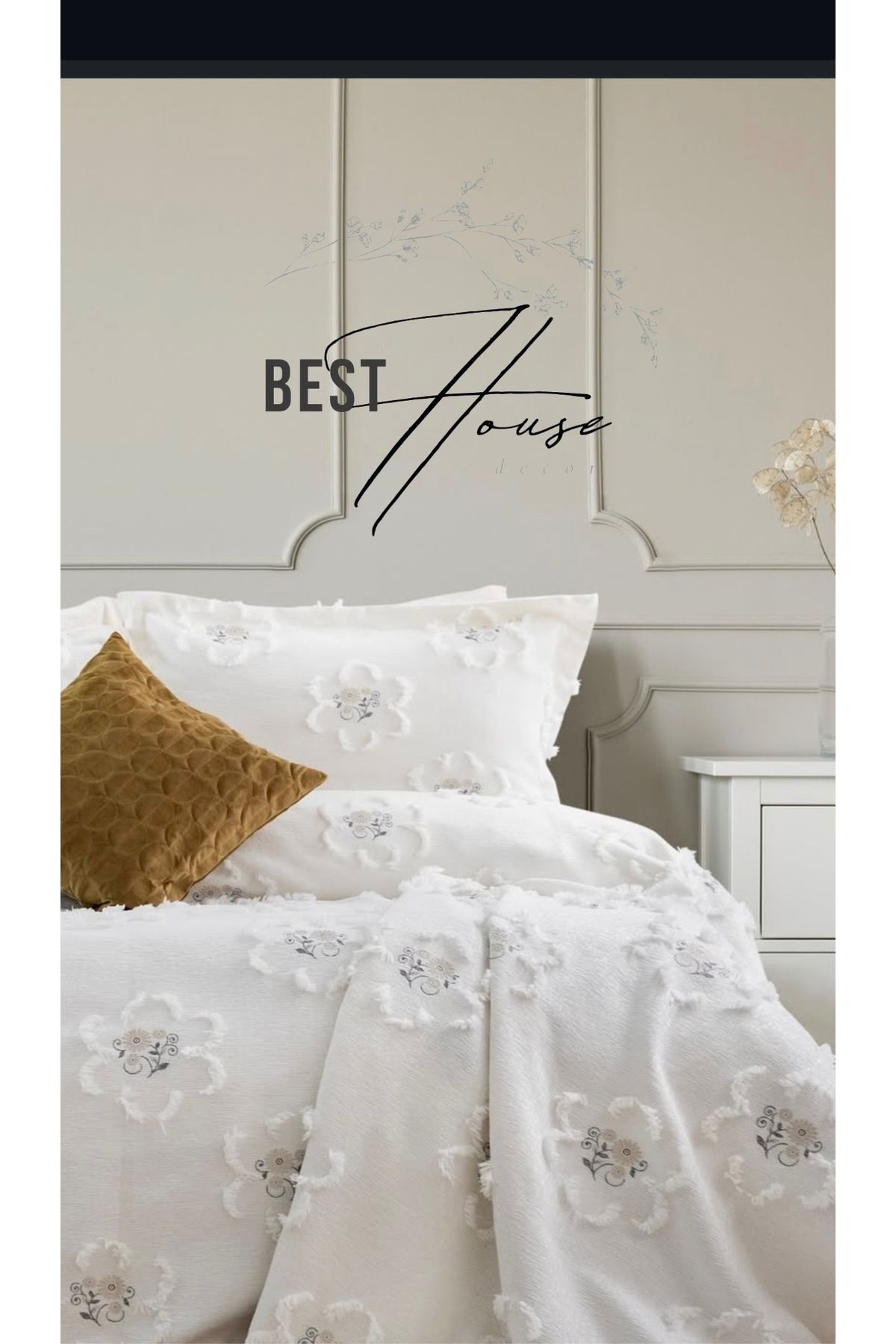 best house decor Tek kişilik nakışlı yatak örtüsü + 1 adet yastık kılıfı