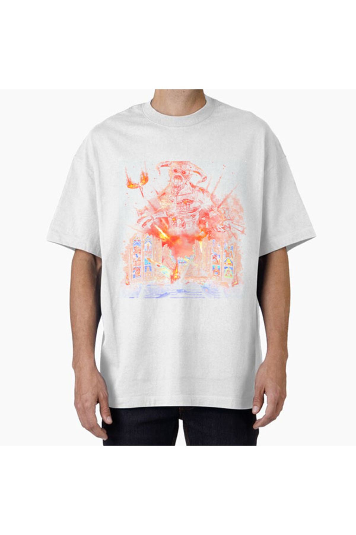 COMVİCHO Unisex MAIDEN3 Tasarım Baskılı Oversize T-Shirt