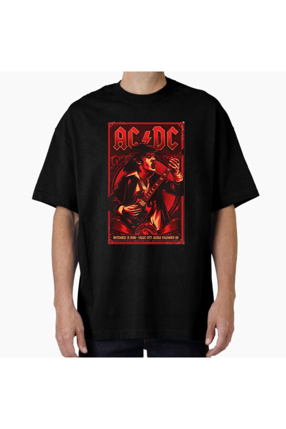COMVİCHO Unisex acdc2 Tasarım Baskılı Oversize T-Shirt