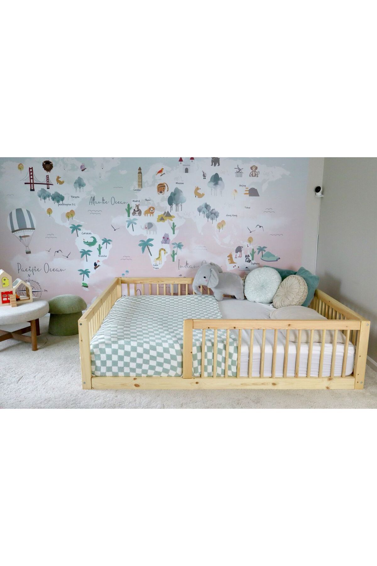 SRKYHOME CONSEPT MK MONTESSORİ DOĞAL AHŞAP YUVARLAK ÇITALI BEBEK VE ÇOCUK KARYOLASI