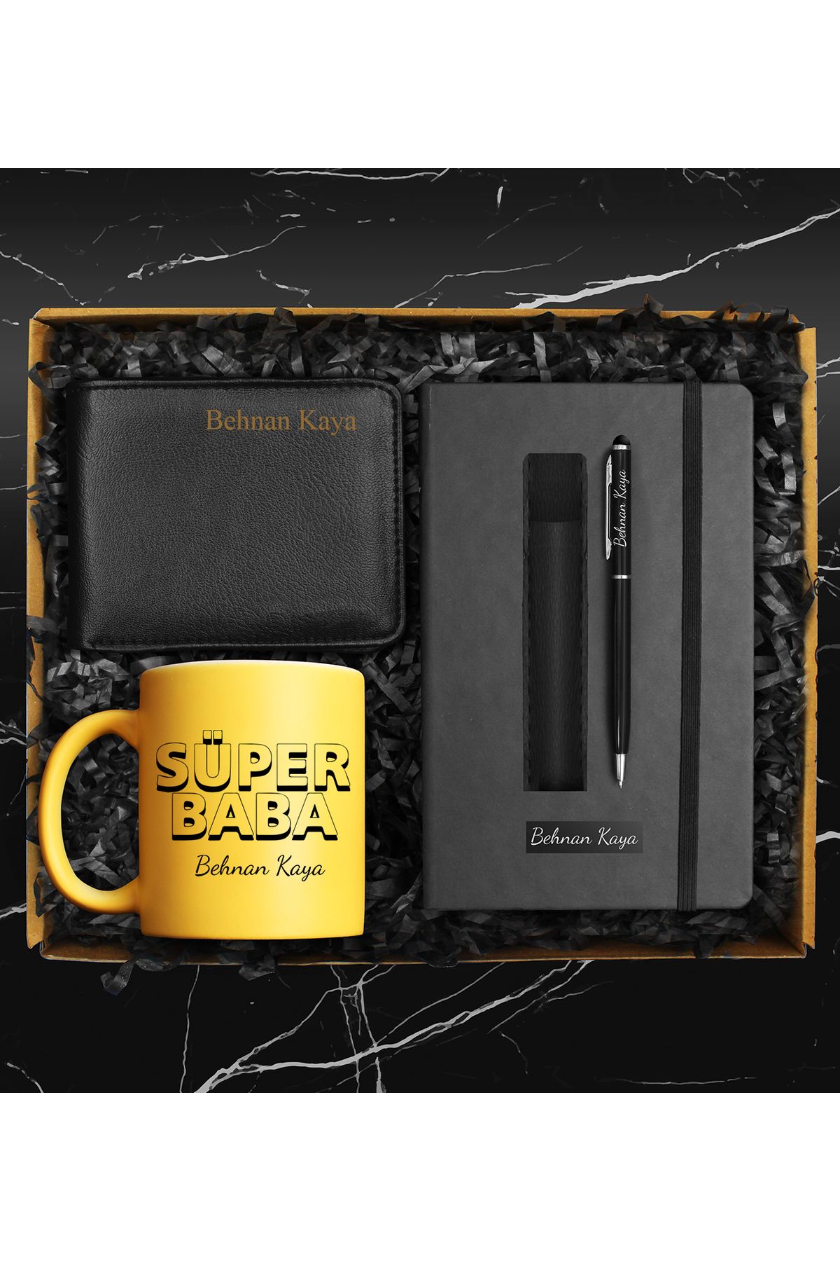 Apollon Gift Shop Babalar Gününe Özel Tasarımlı Kupa & Defter & Deri Kılıflı Touch Pen Kalem & Cüzdan Hediye Seti