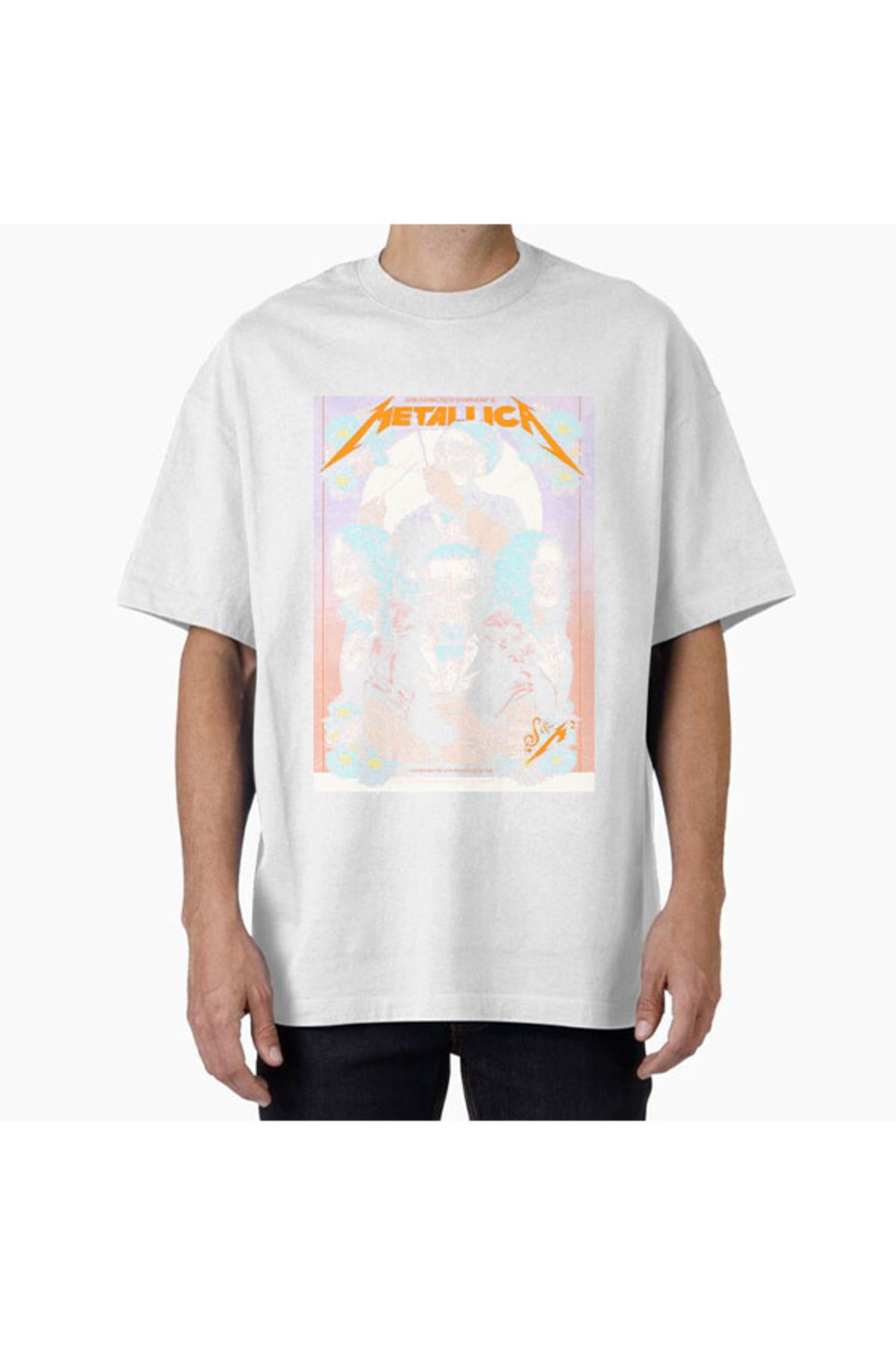 COMVİCHO Unisex metalica1 Tasarım Baskılı Oversize T-Shirt