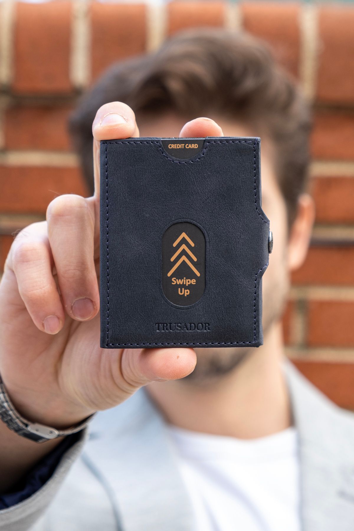 کیف پول زنانه نگهدارنده کارت آبی NAVY WALENCIA چرمی اصلی یونیسکس RFID محافظت شده Trusador
