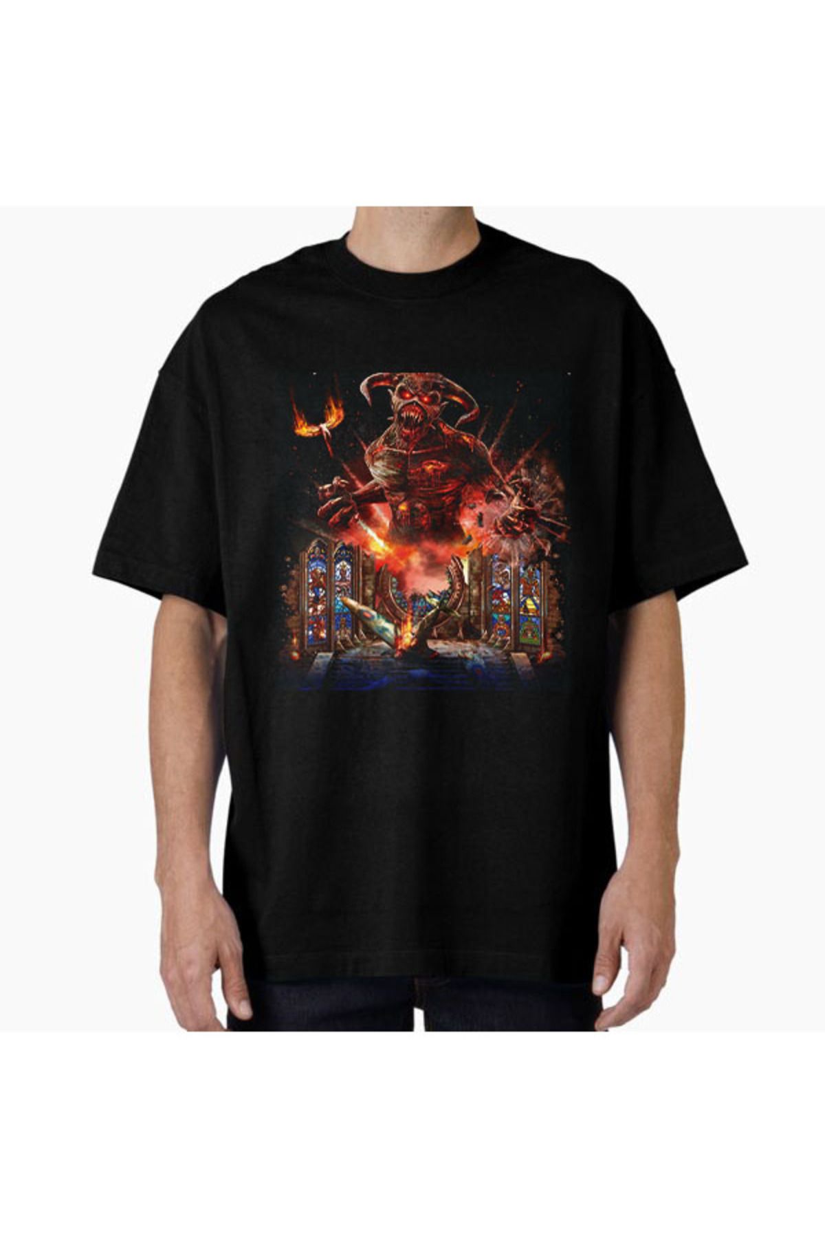 COMVİCHO Unisex MAIDEN3 Tasarım Baskılı Oversize T-Shirt