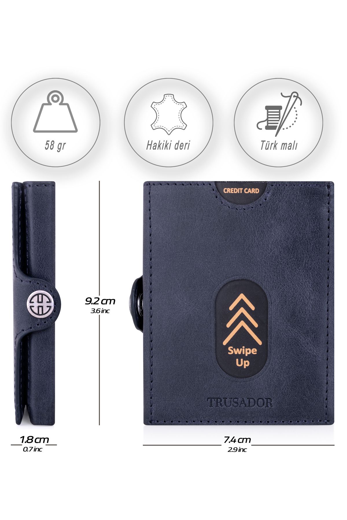 کیف پول زنانه نگهدارنده کارت آبی NAVY WALENCIA چرمی اصلی یونیسکس RFID محافظت شده Trusador