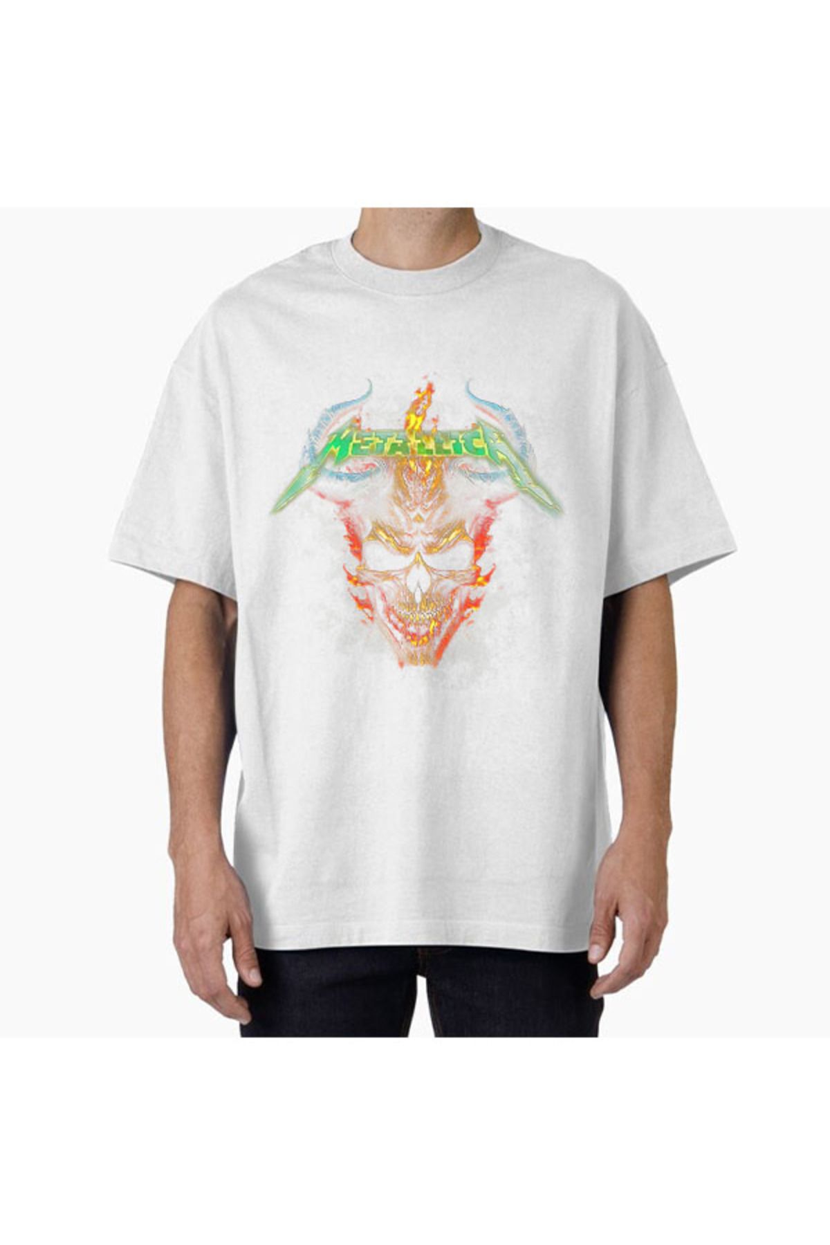 COMVİCHO Unisex Metallica2 Tasarım Baskılı Oversize T-Shirt