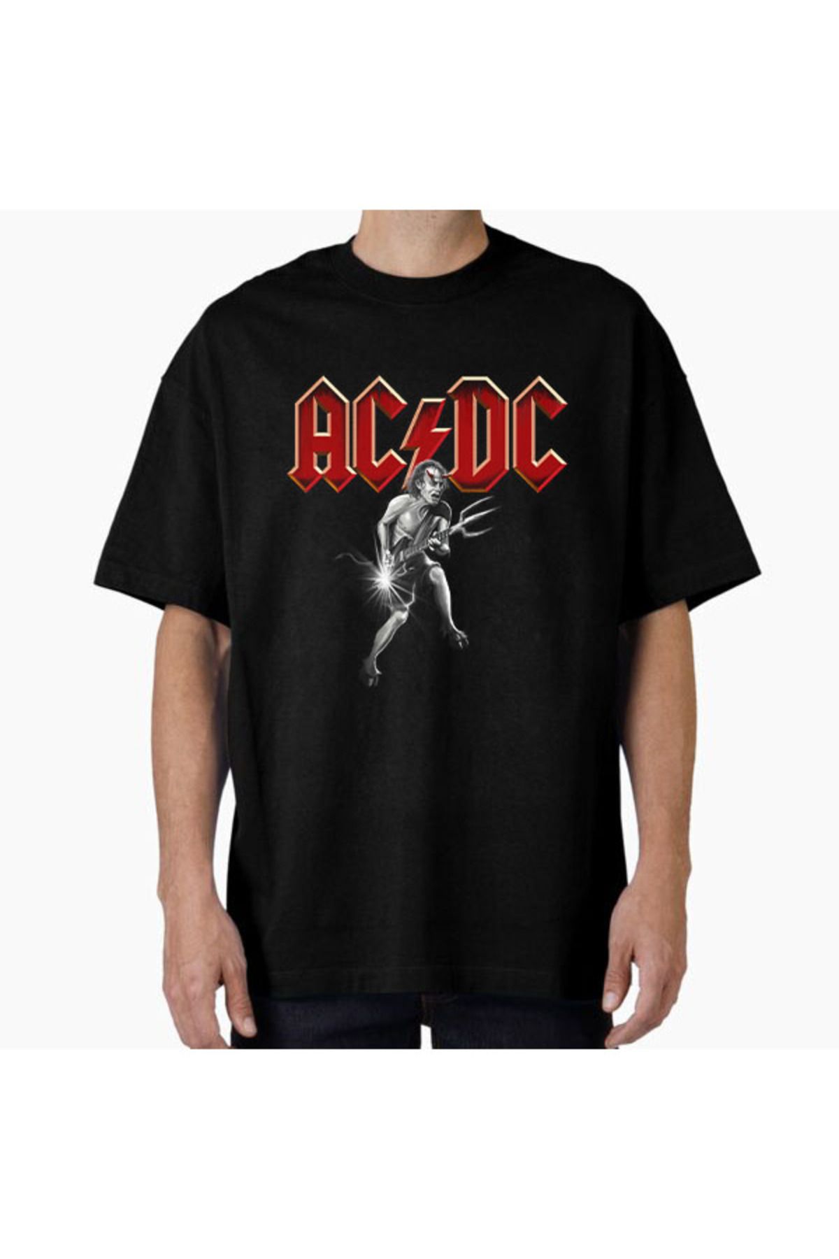 COMVİCHO Unisex acdc9 Tasarım Baskılı Oversize T-Shirt