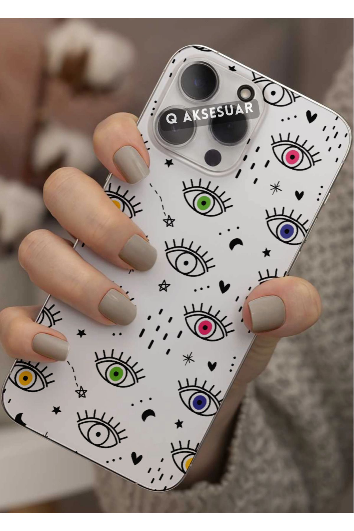 Q Aksesuar Samsung Galaxy A20 Uyumlu Renkli Göz Tasarımlı Şeffaf Telefon Kılıfı Kapak Case