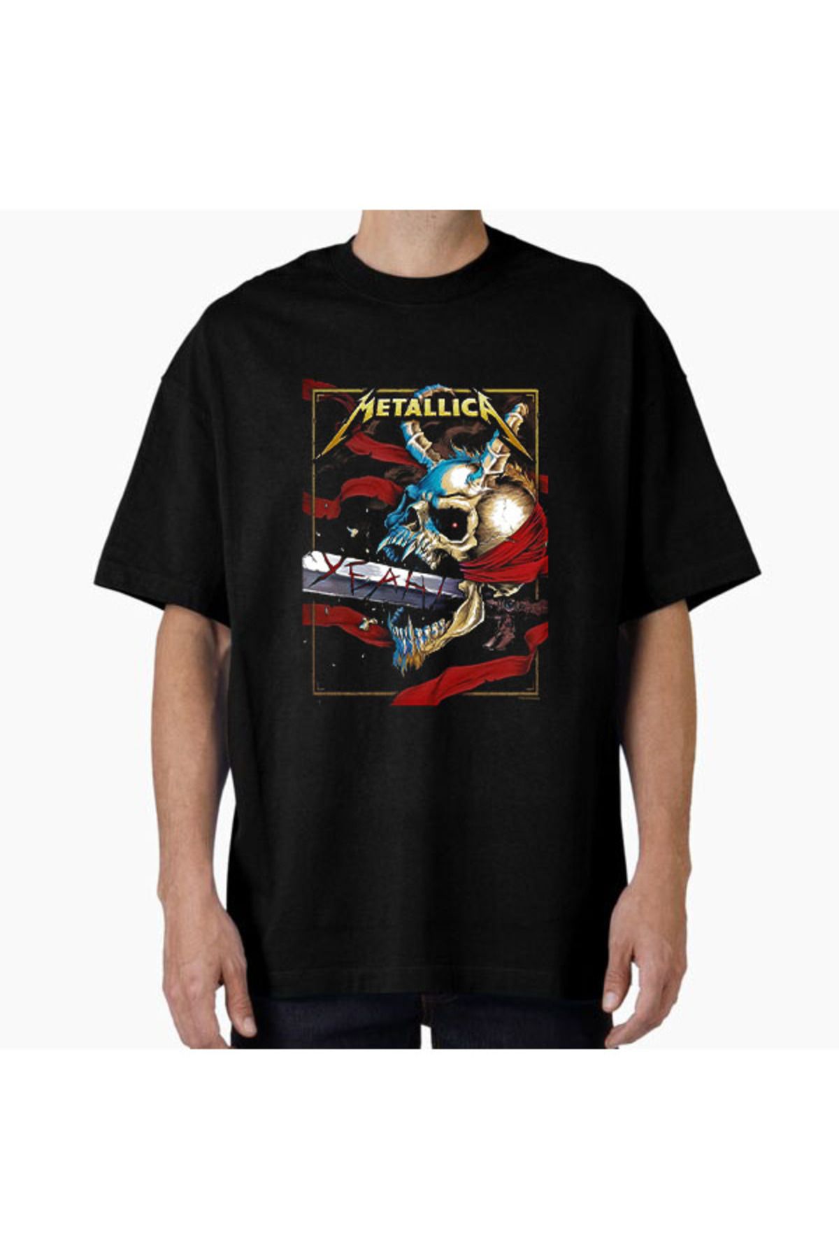 COMVİCHO Unisex Metallica3 Tasarım Baskılı Oversize T-Shirt