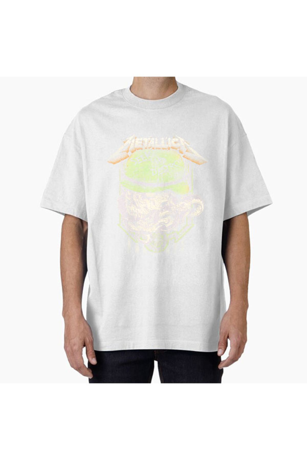 COMVİCHO Unisex metal8 Tasarım Baskılı Oversize T-Shirt