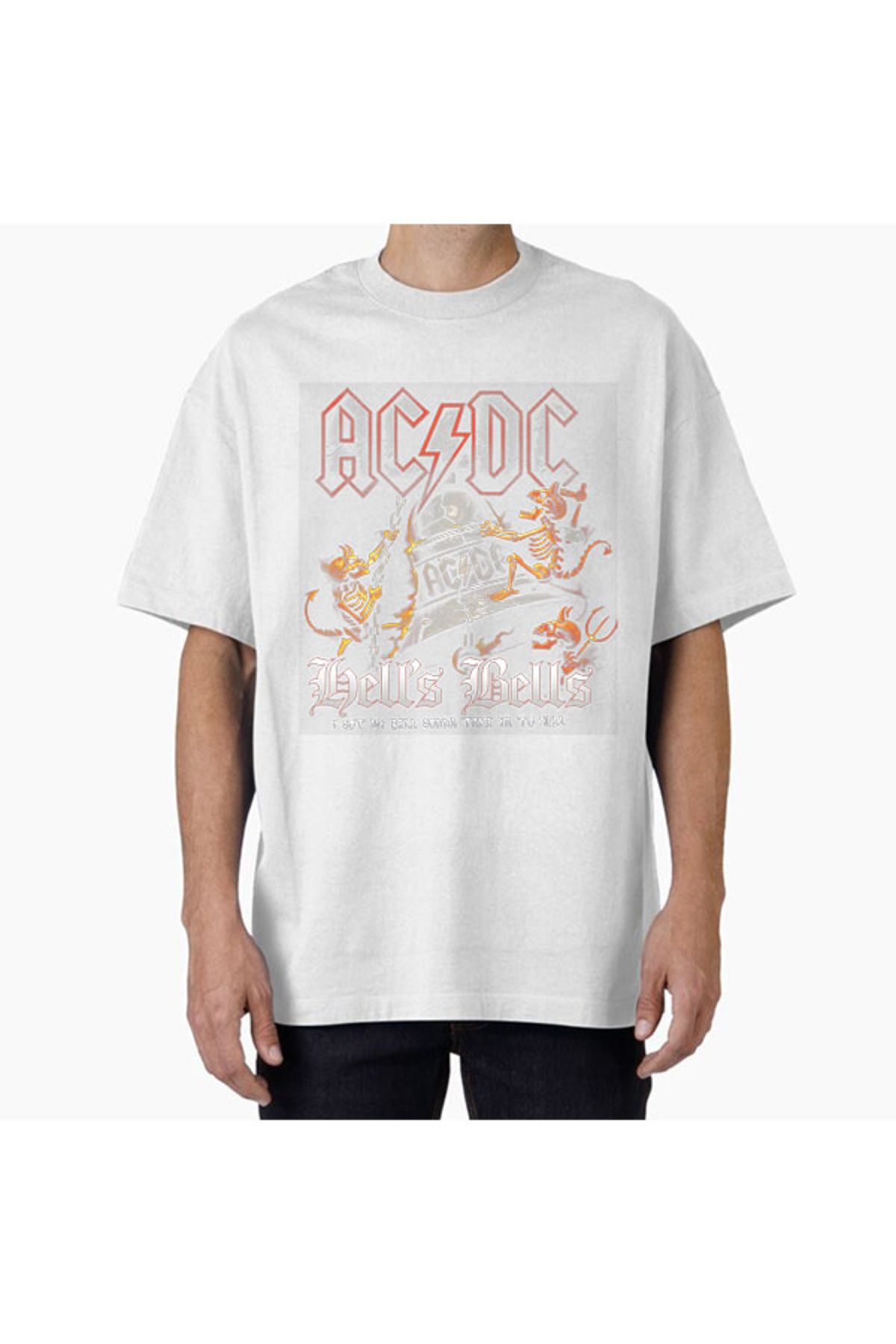 COMVİCHO Unisex acdc Tasarım Baskılı Oversize T-Shirt