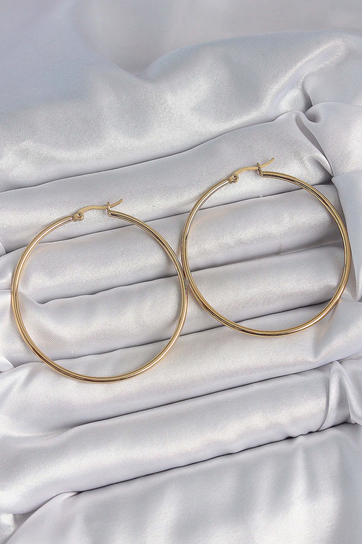 Avantaj Kapıda ® 316 Çelik Gold Renk 53 mm Halka Model Kadın Küpe