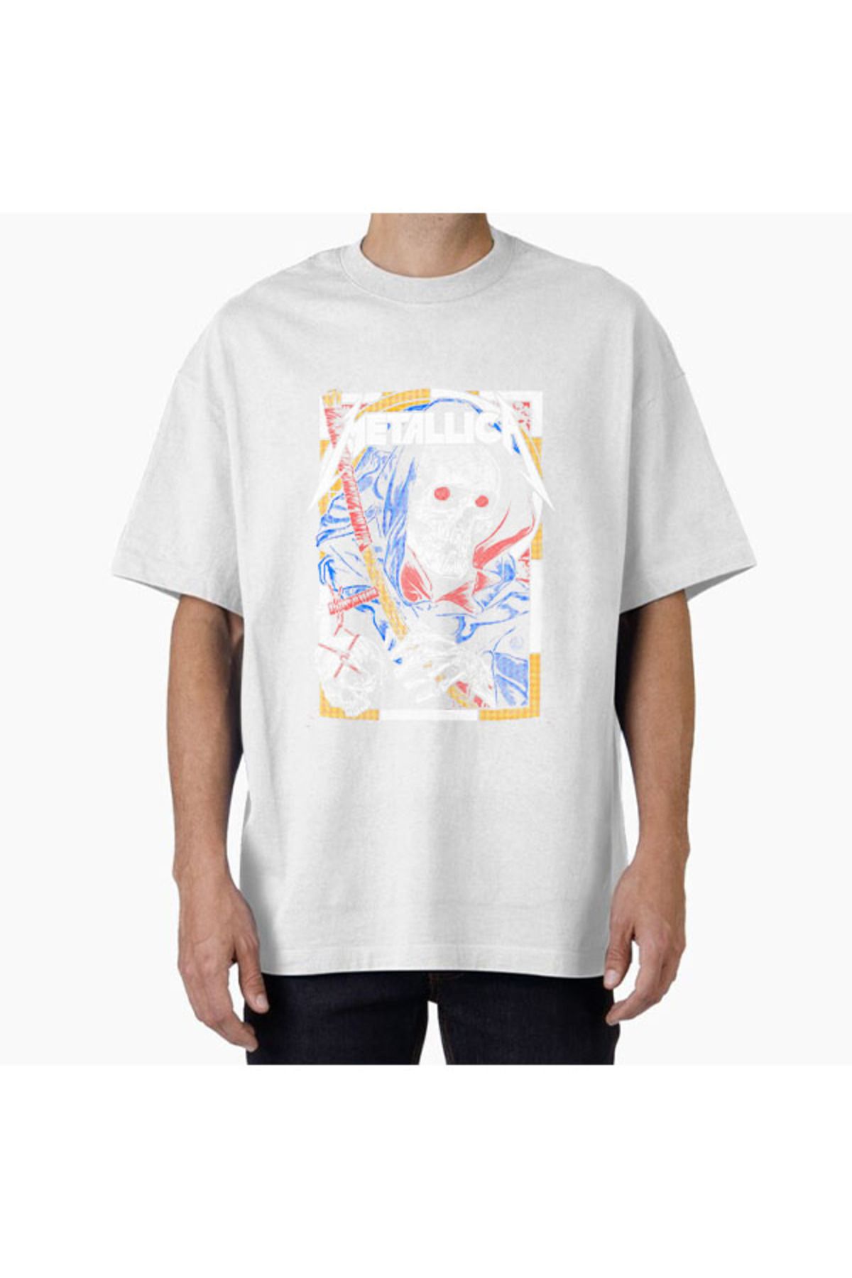 COMVİCHO Unisex metal95 Tasarım Baskılı Oversize T-Shirt