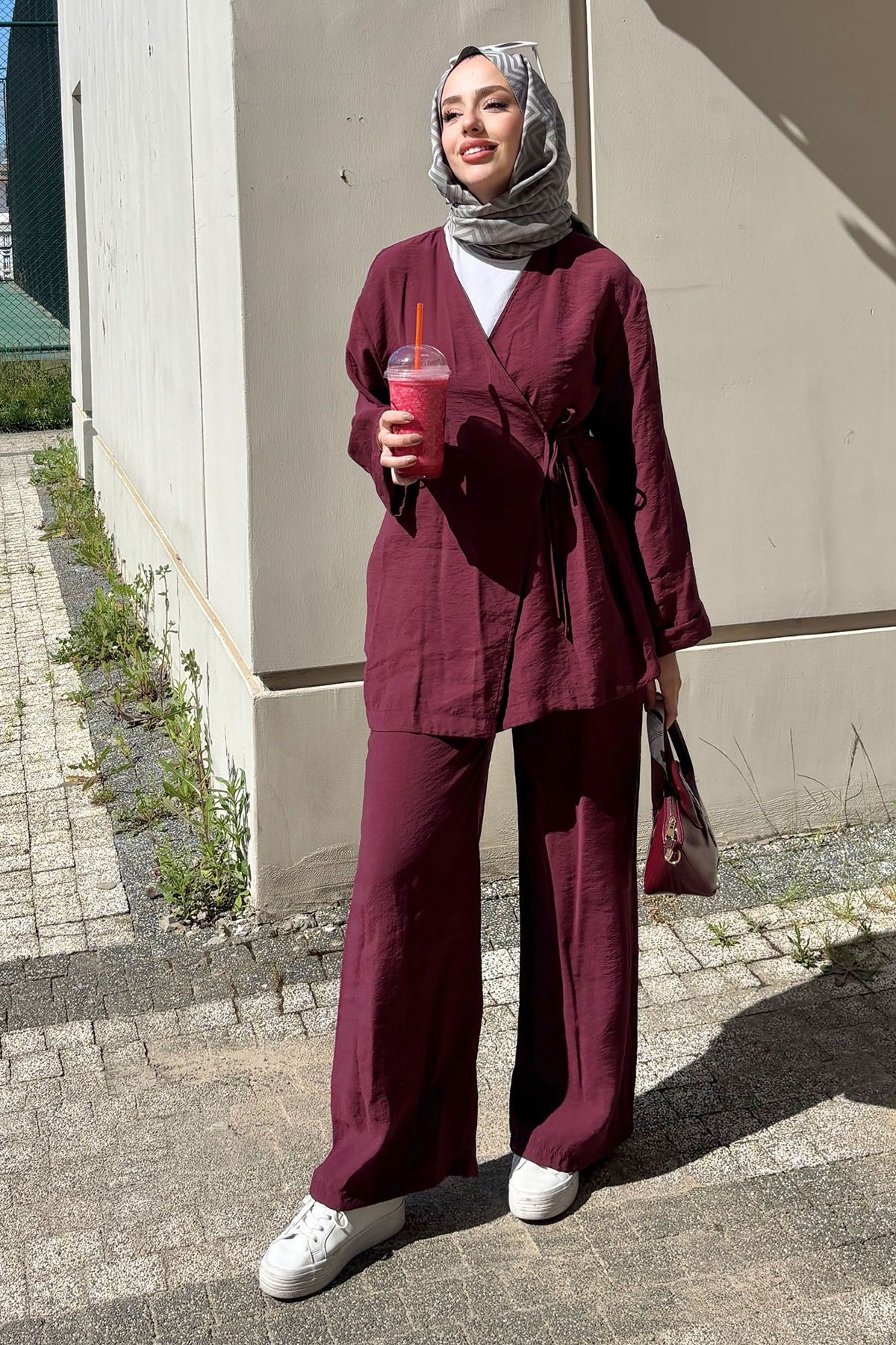 Tesettür Diyarı Yazlık Kumaş Kimono Takım