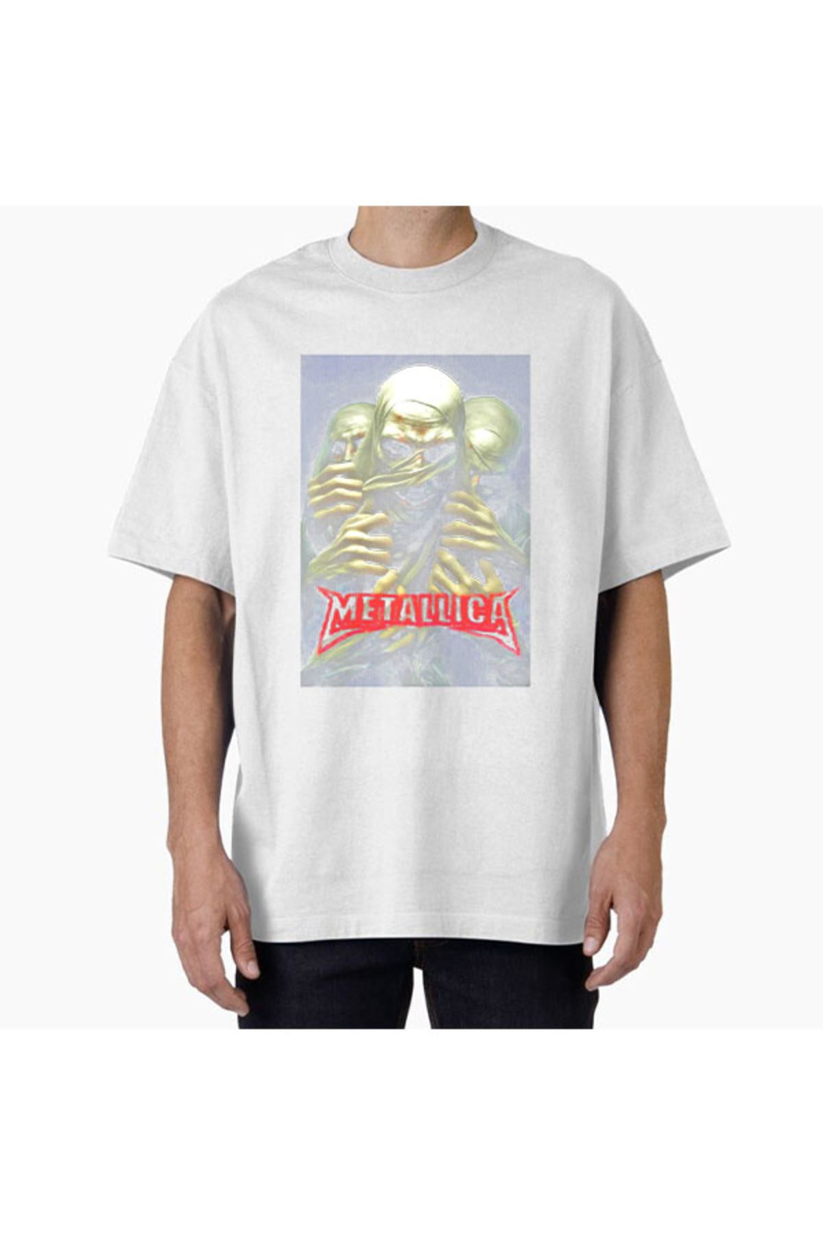 COMVİCHO Unisex Metallica32 Tasarım Baskılı Oversize T-Shirt