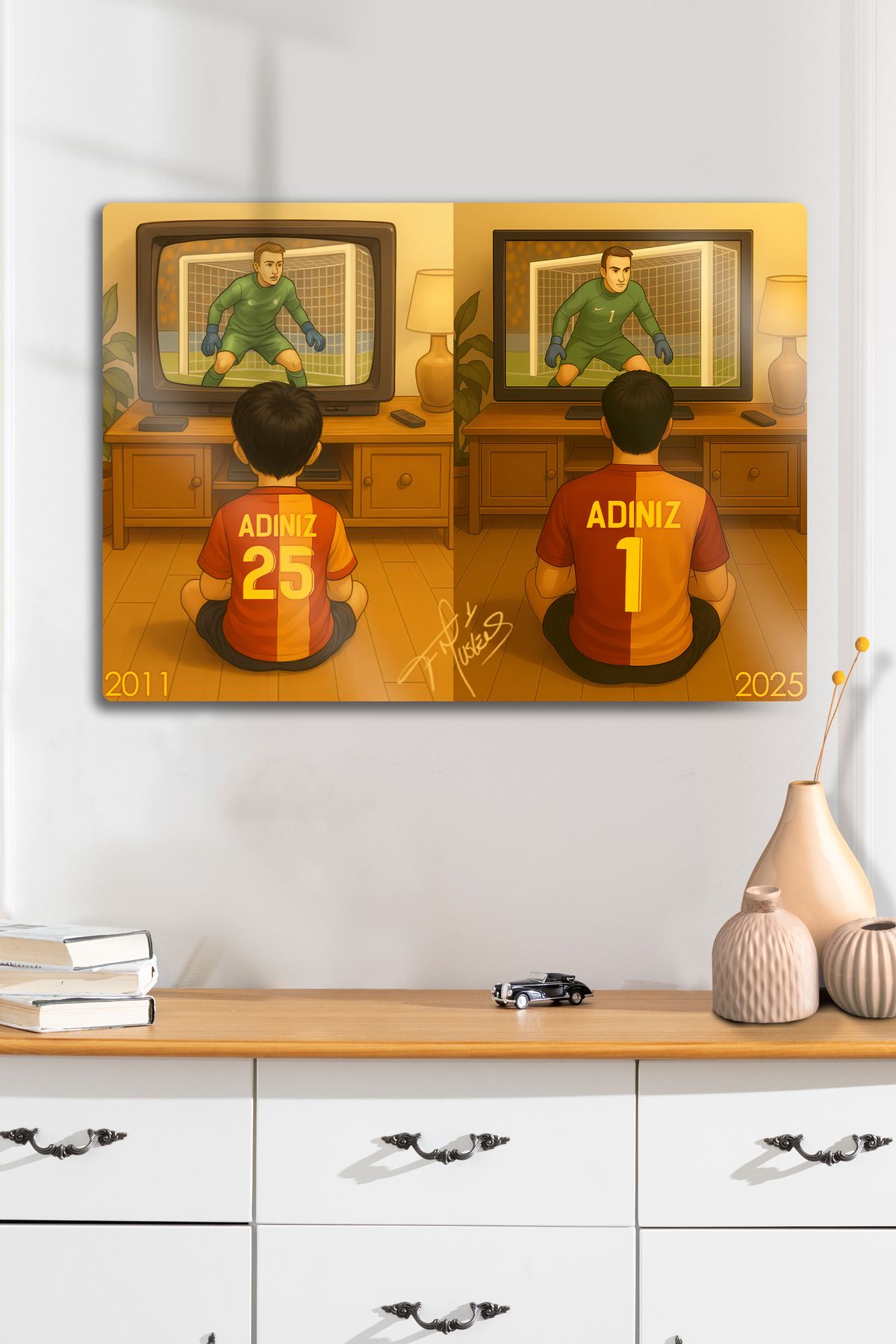 DekorHane Metal Baskı, Kişiselleştirilebilir, Taraftar İsim Yazdırmalı Tablo, Son Anda Fernando Muslera