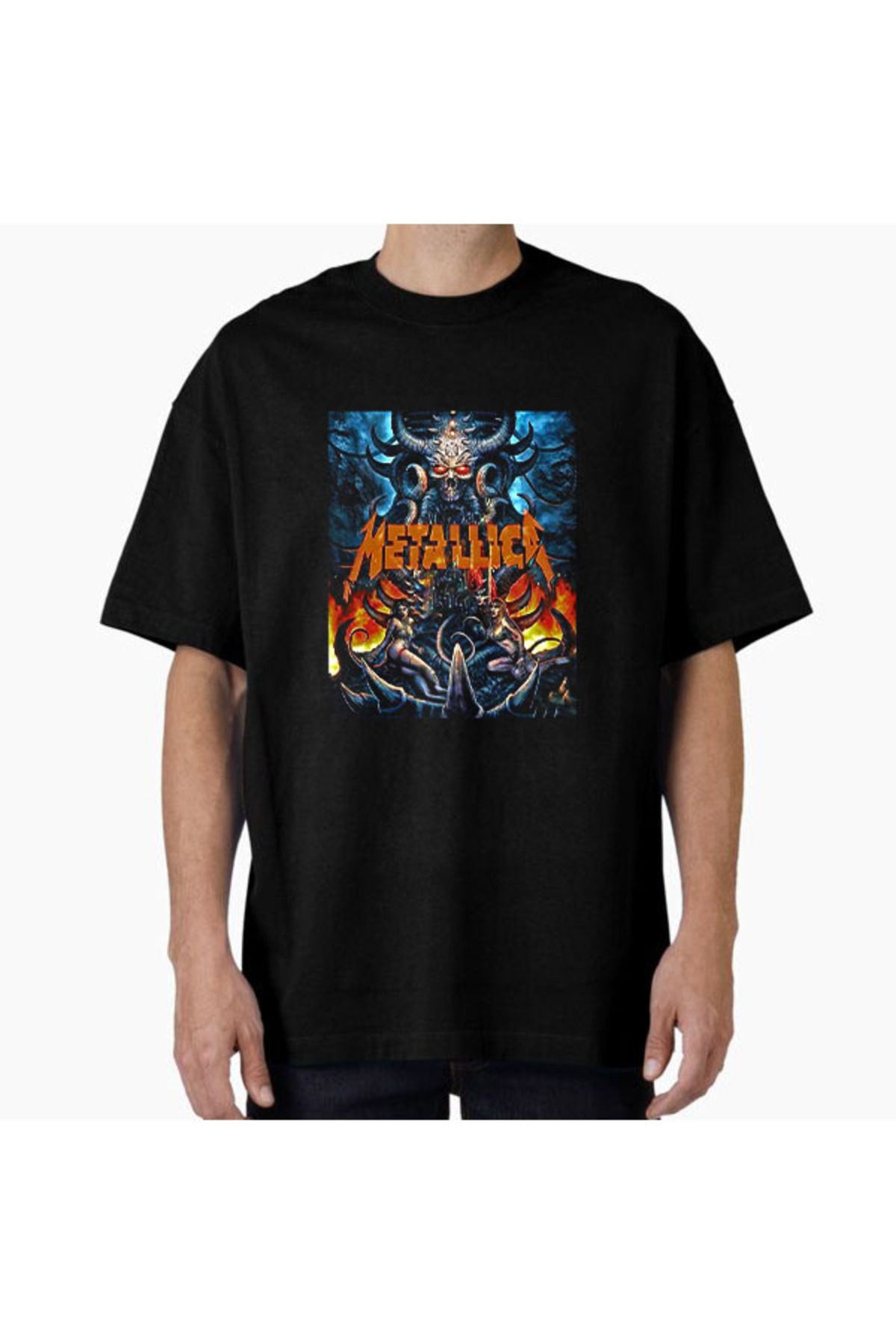 COMVİCHO Unisex Metallica7 Tasarım Baskılı Oversize T-Shirt
