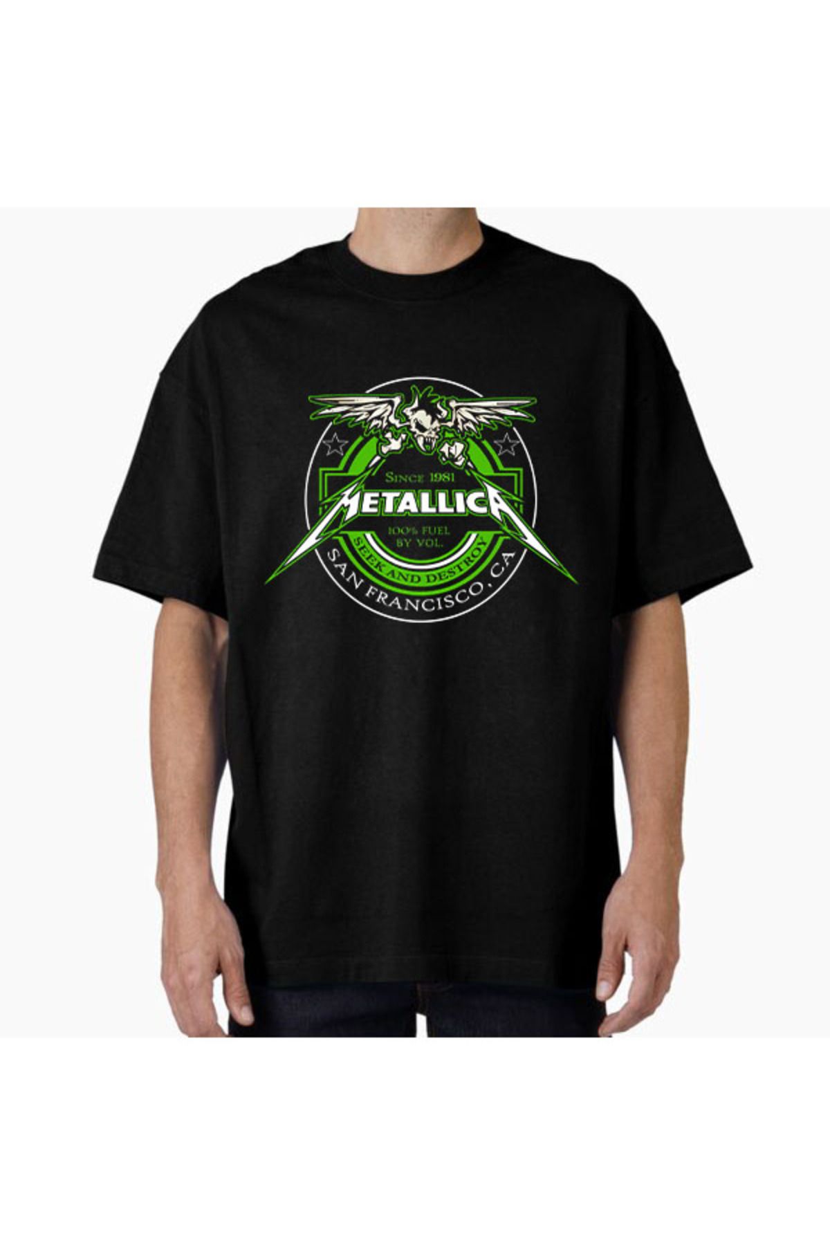 COMVİCHO Unisex metal65 Tasarım Baskılı Oversize T-Shirt