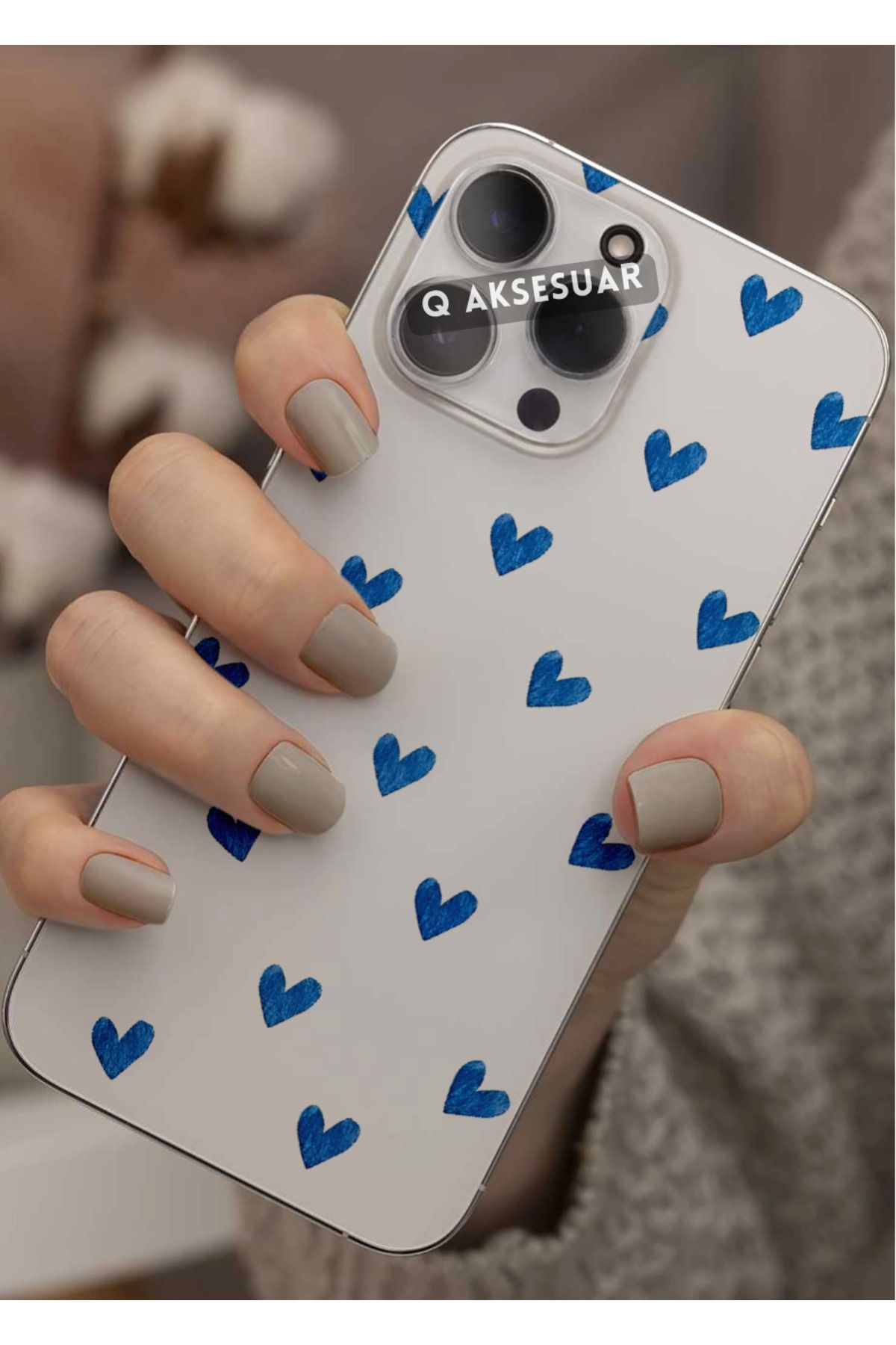 Q Aksesuar Xiaomi Redmi Note 8 Uyumlu Mavi Kalpler Tasarımlı Şeffaf Telefon Kılıfı Kapak Case