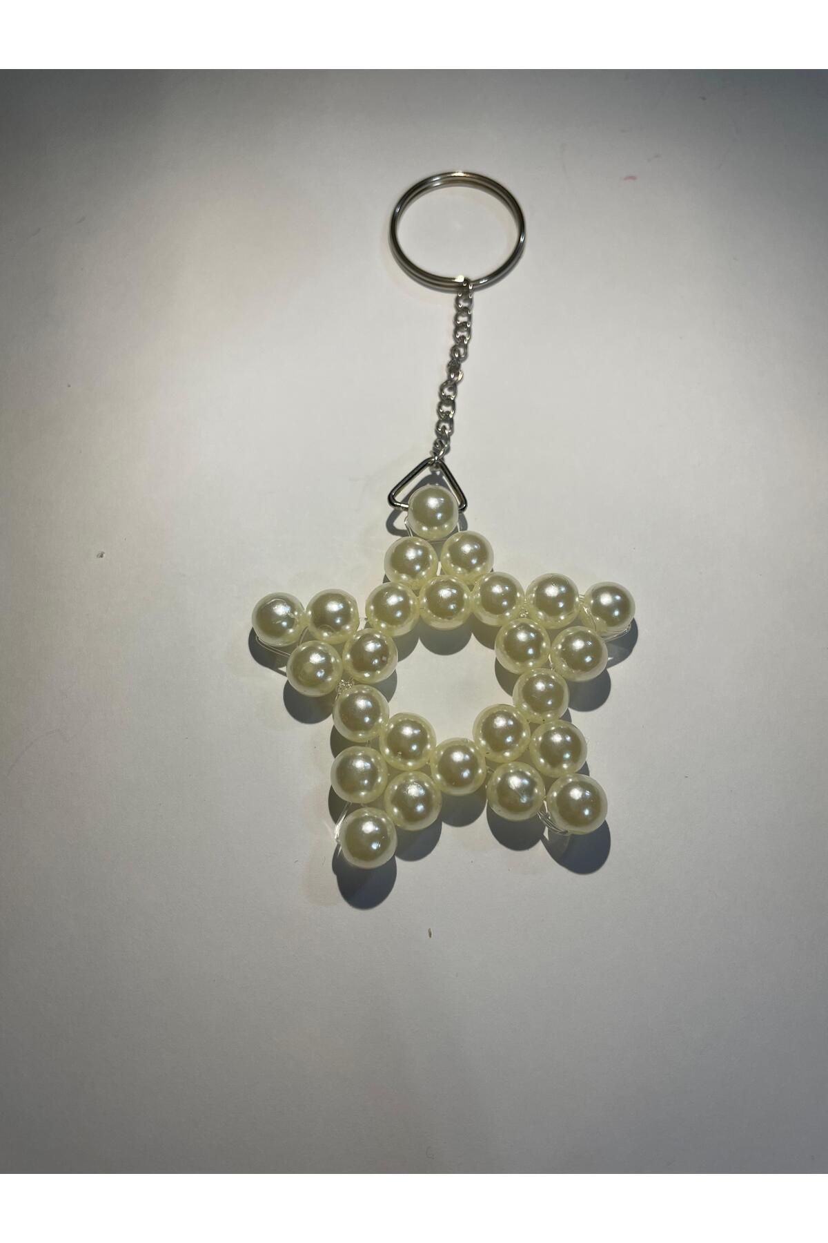 HEDİYE MAĞAZASI İnci Boncuklu Yıldız Anahtarlık (8mm) Düğün, Nişan, Sünnet, Doğum Günü (10 Adet)
